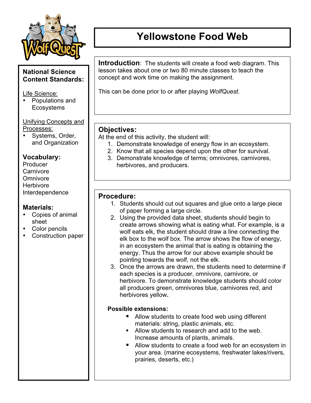 Yellowstone Food Web