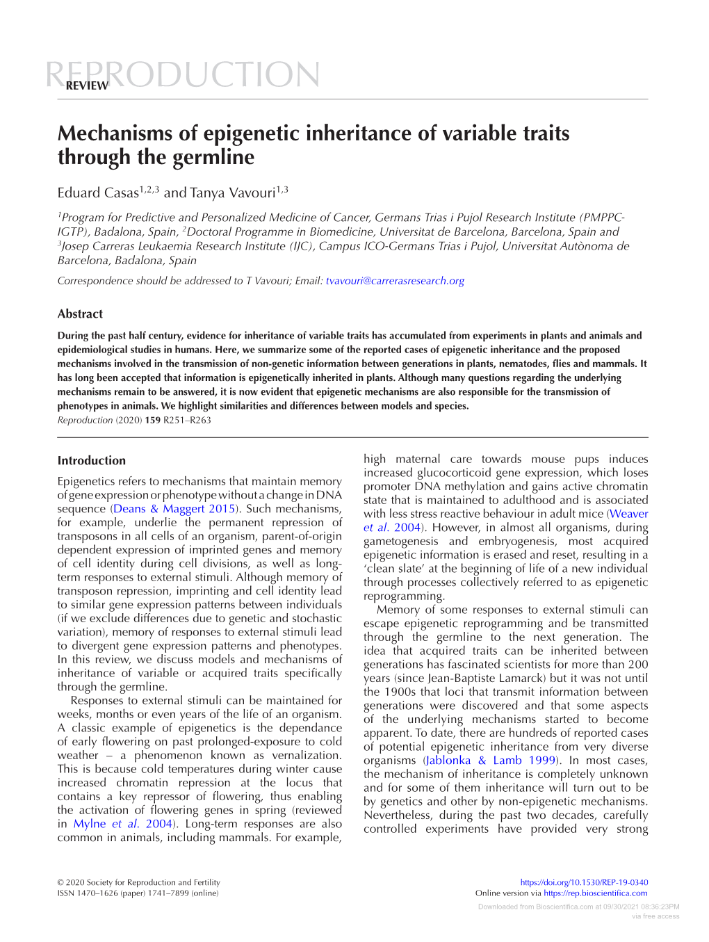 Mechanisms of Epigenetic Inheritance of Variable Traits Through the Germline