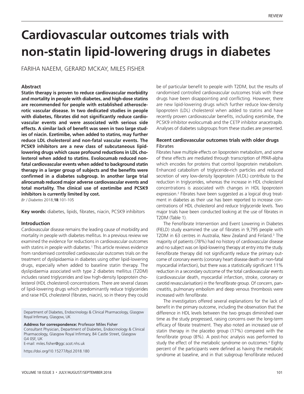 Cardiovascular Outcomes Trials with Non-Statin Lipid-Lowering Drugs in Diabetes