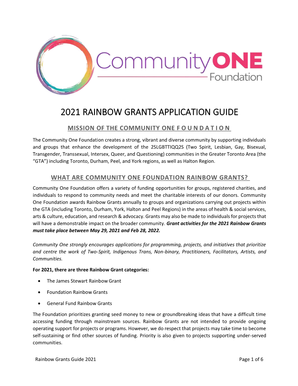 2021 Rainbow Grants Application Guide