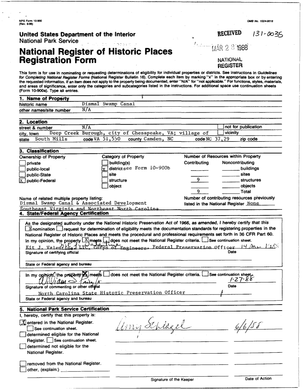 Nomination Form USD1,NPS (10-300), Undated