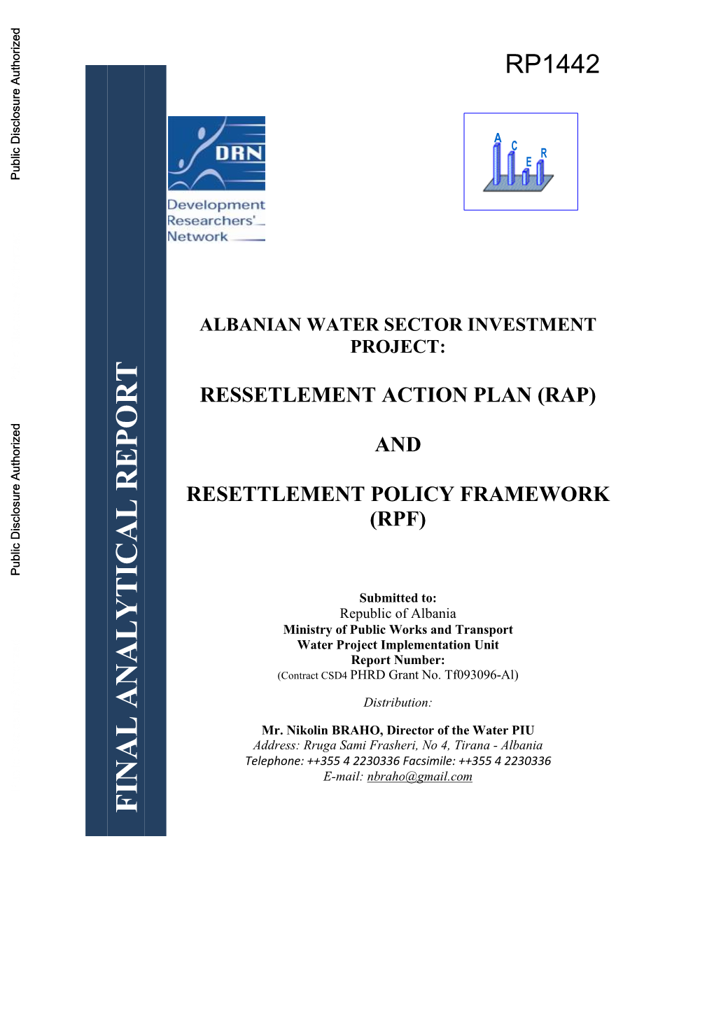 Annex 3. Resettlement Policy Framework for Water Sector Investment Project