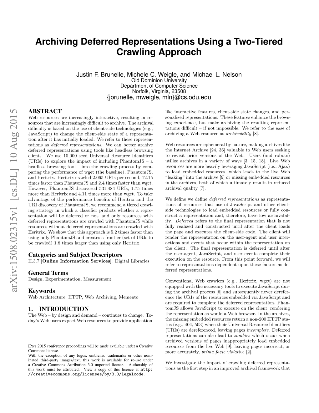 Archiving Deferred Representations Using a Two-Tiered Crawling Approach