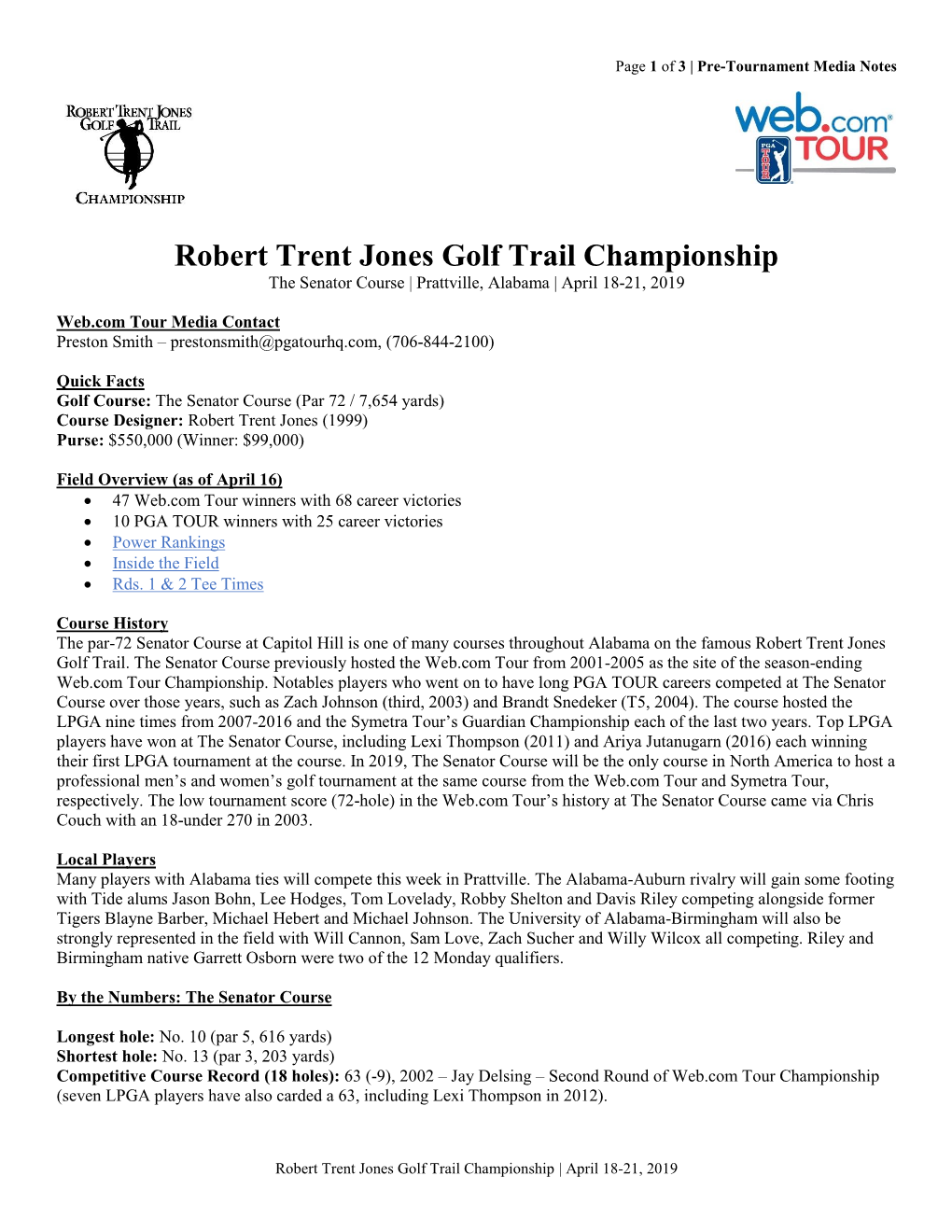 Robert Trent Jones Golf Trail Championship the Senator Course | Prattville, Alabama | April 18-21, 2019