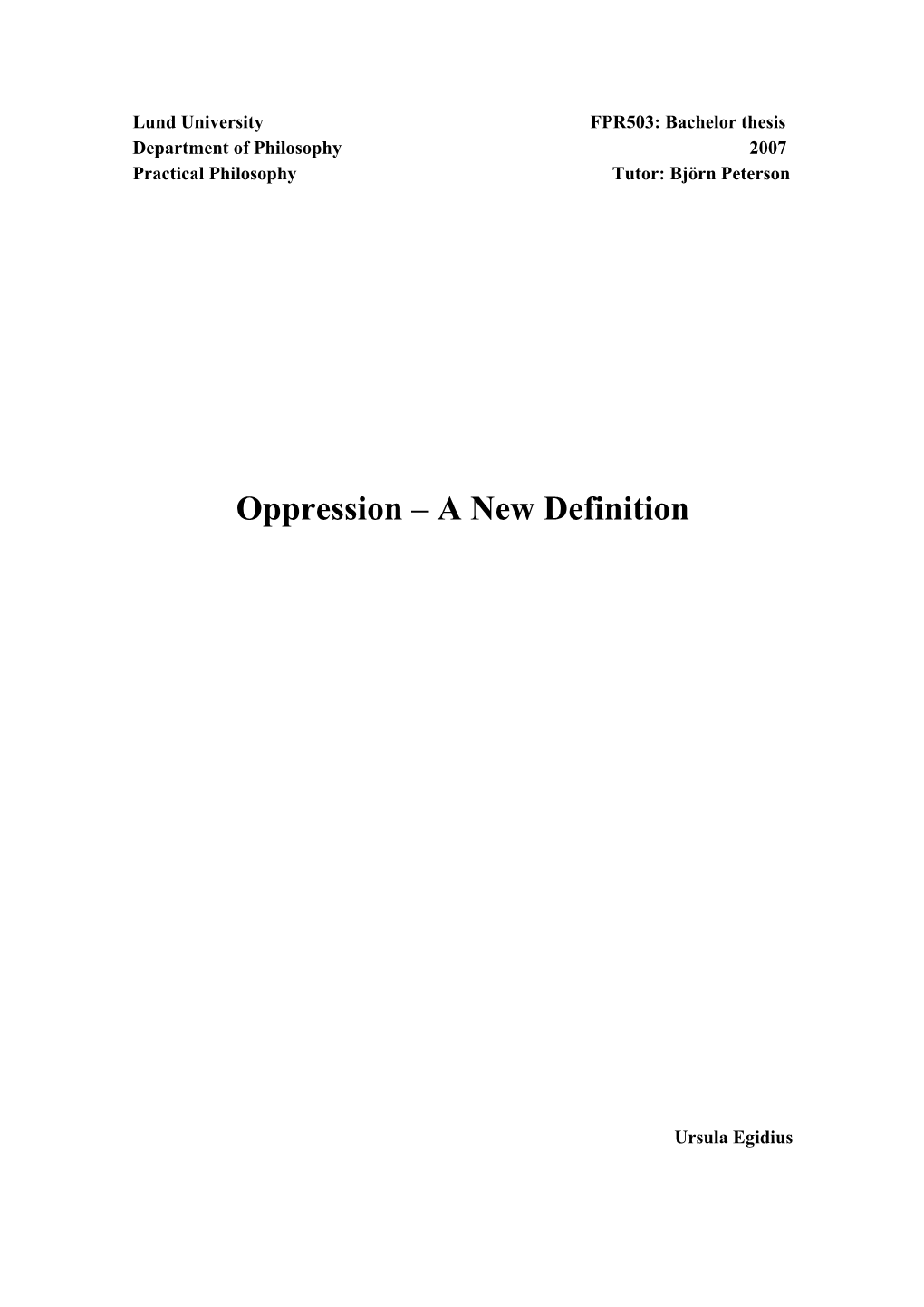 Oppression – a New Definition