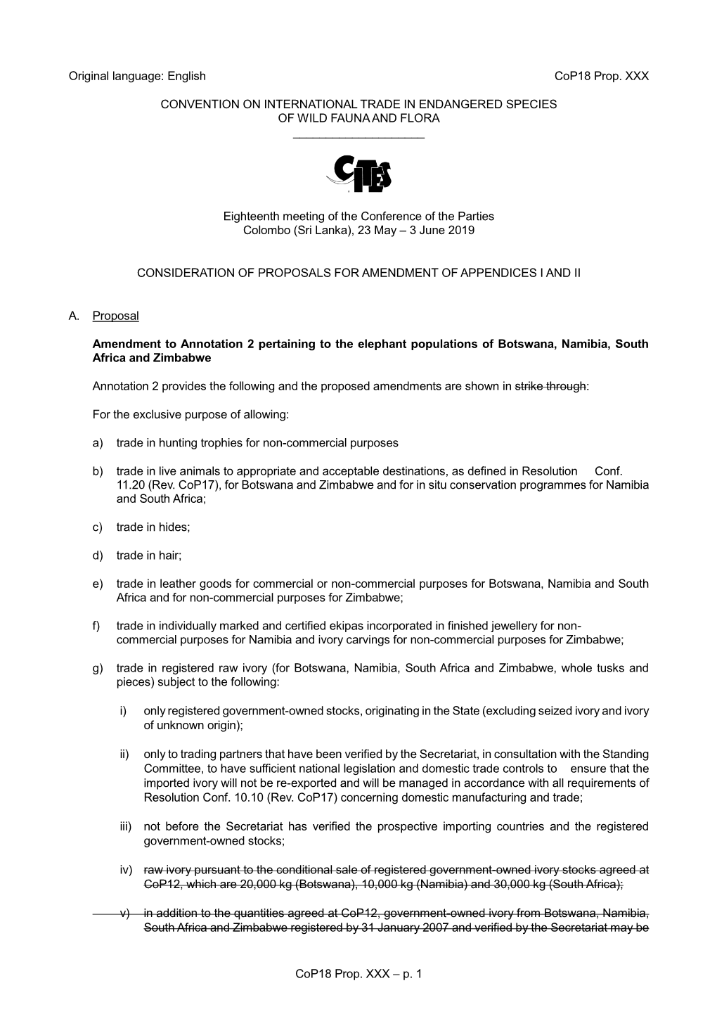 Proposal for Amendment of Appendix I Or II for CITES Cop18