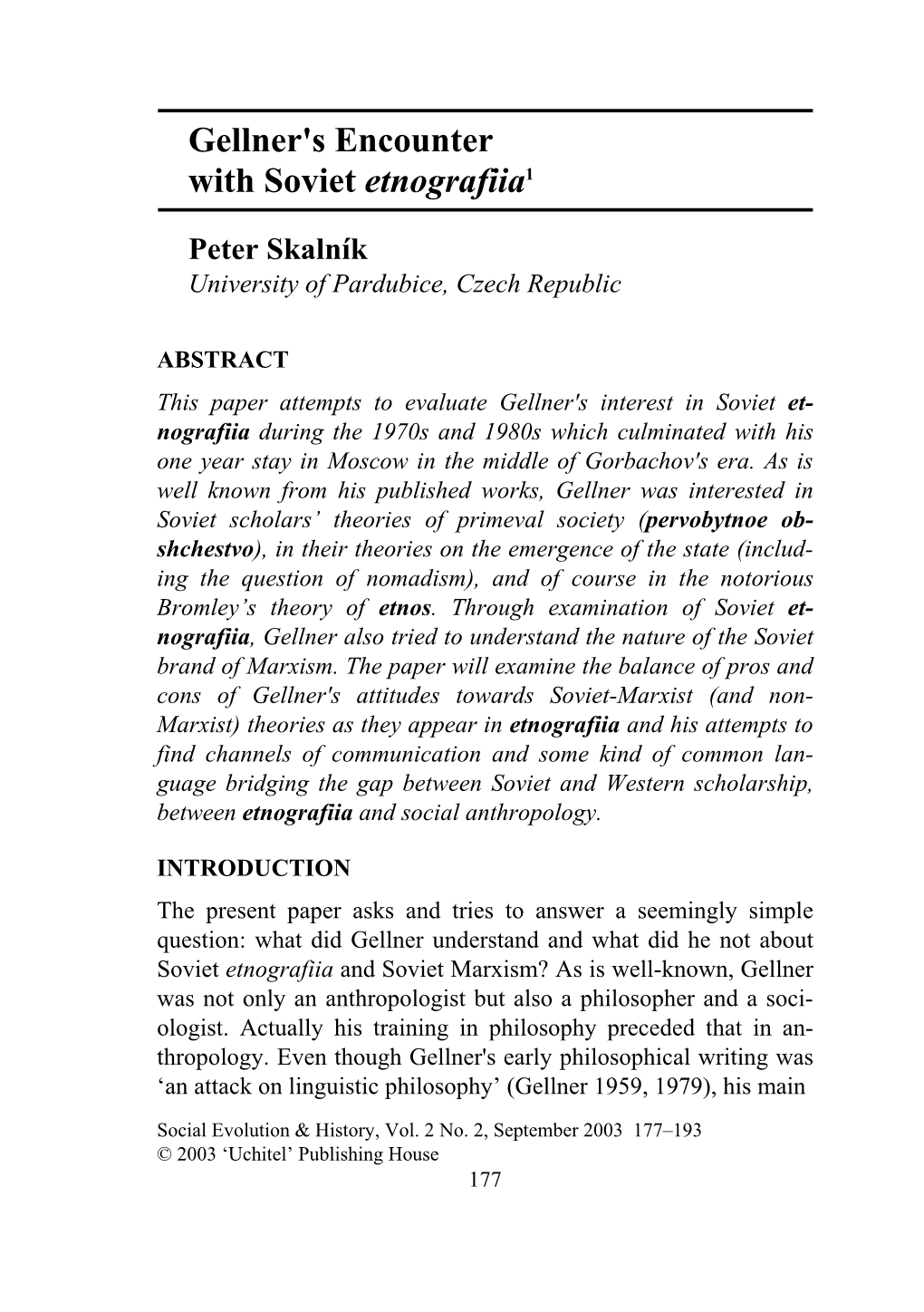 Gellner's Entcounter with Soviet Etnografiia