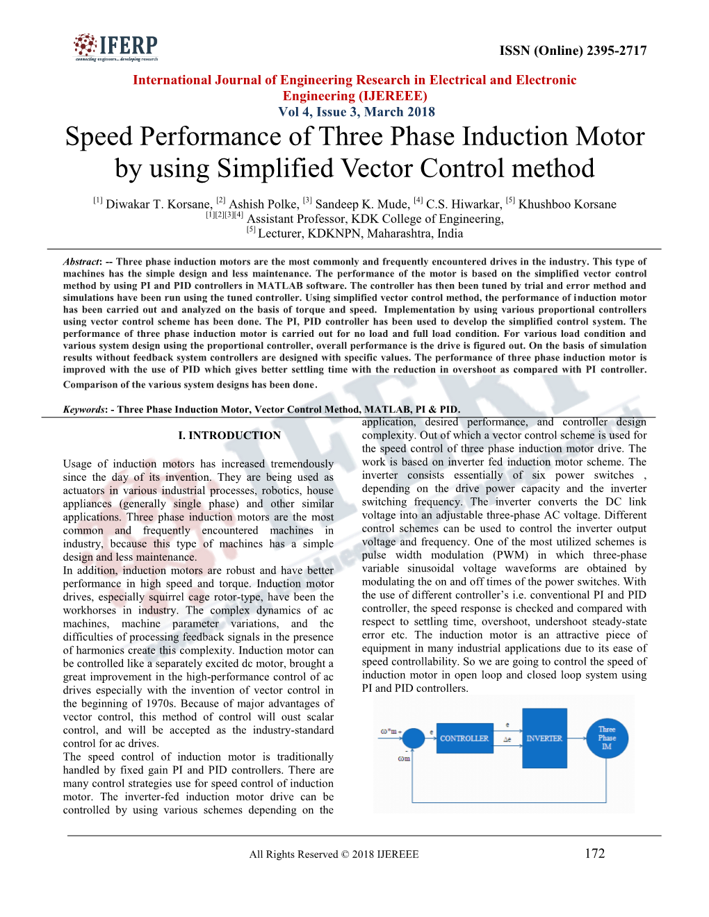 Speed Performance of Three Phase Induction Motor by Using Simplified Vector Control Method