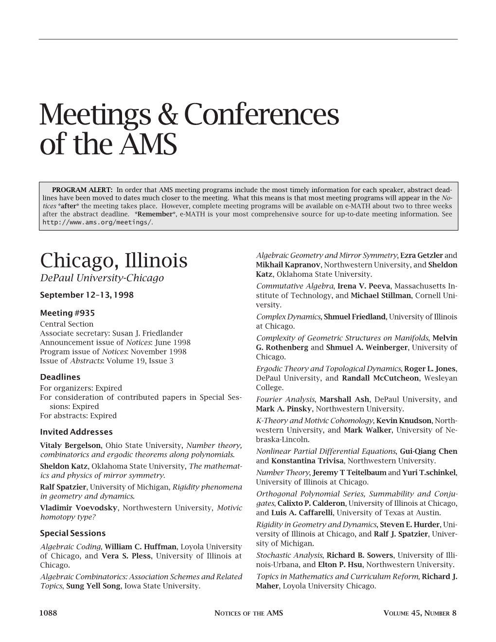 Meetings and Conferences, Volume 45, Number 8
