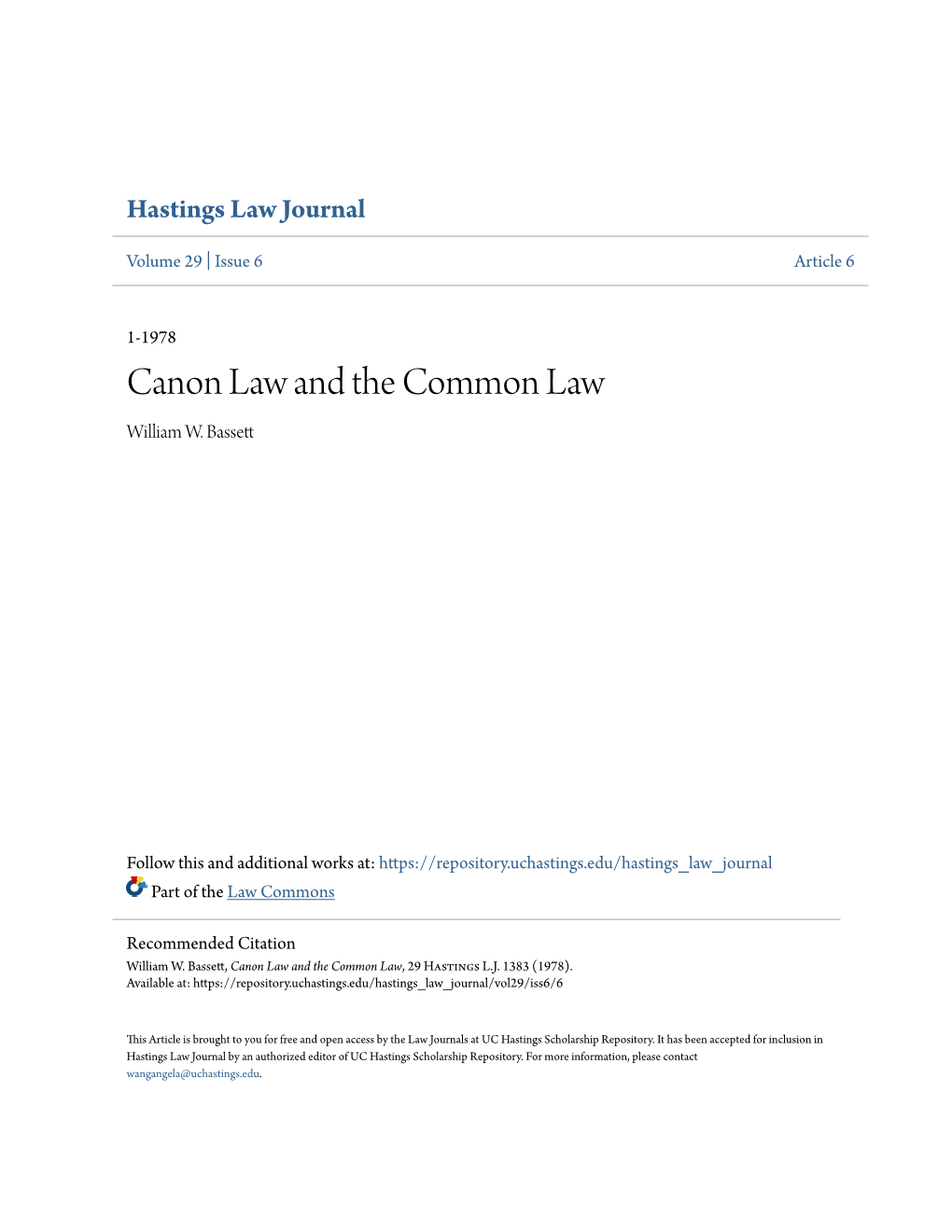 Canon Law and the Common Law William W