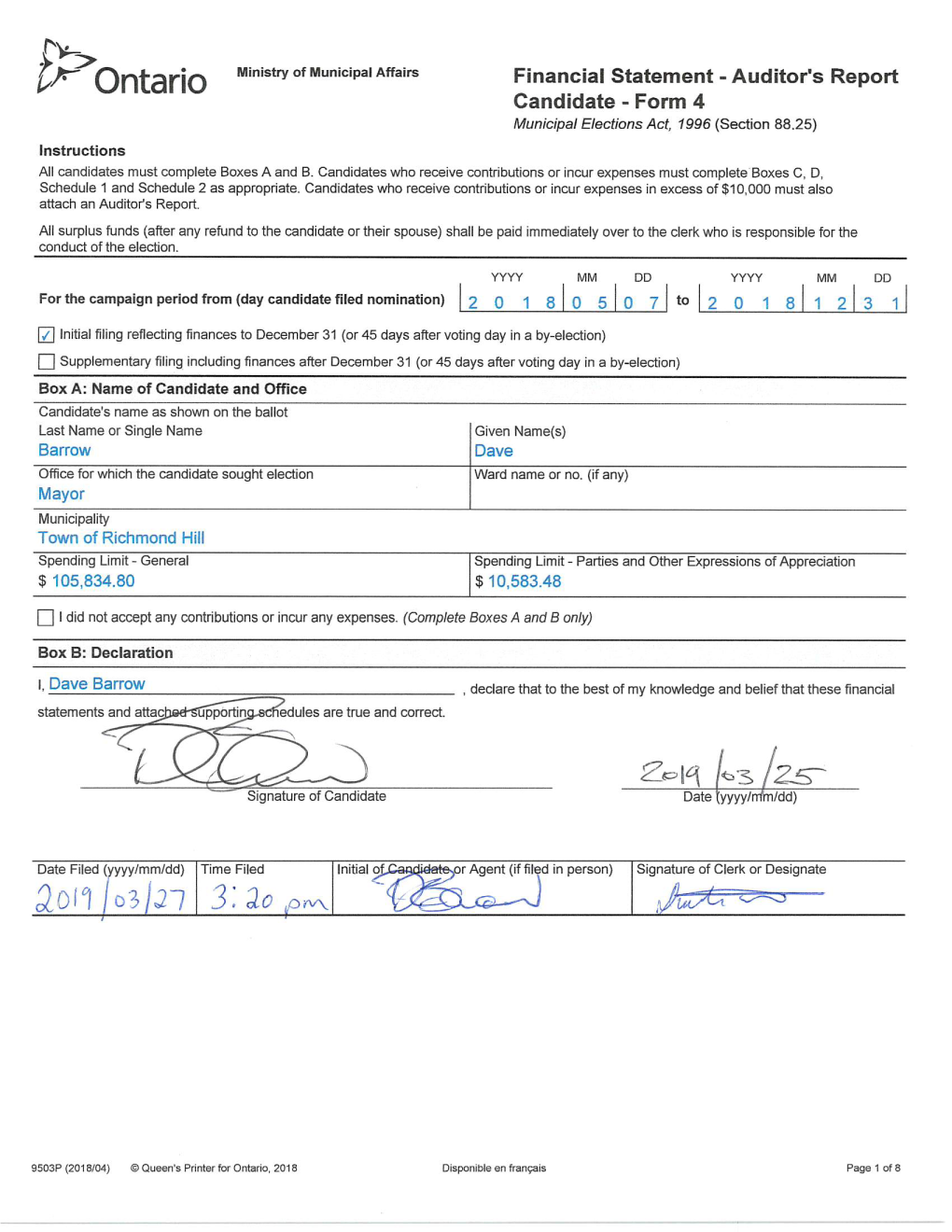 Financial Statement - Auditor's Report Candidate - Form 4