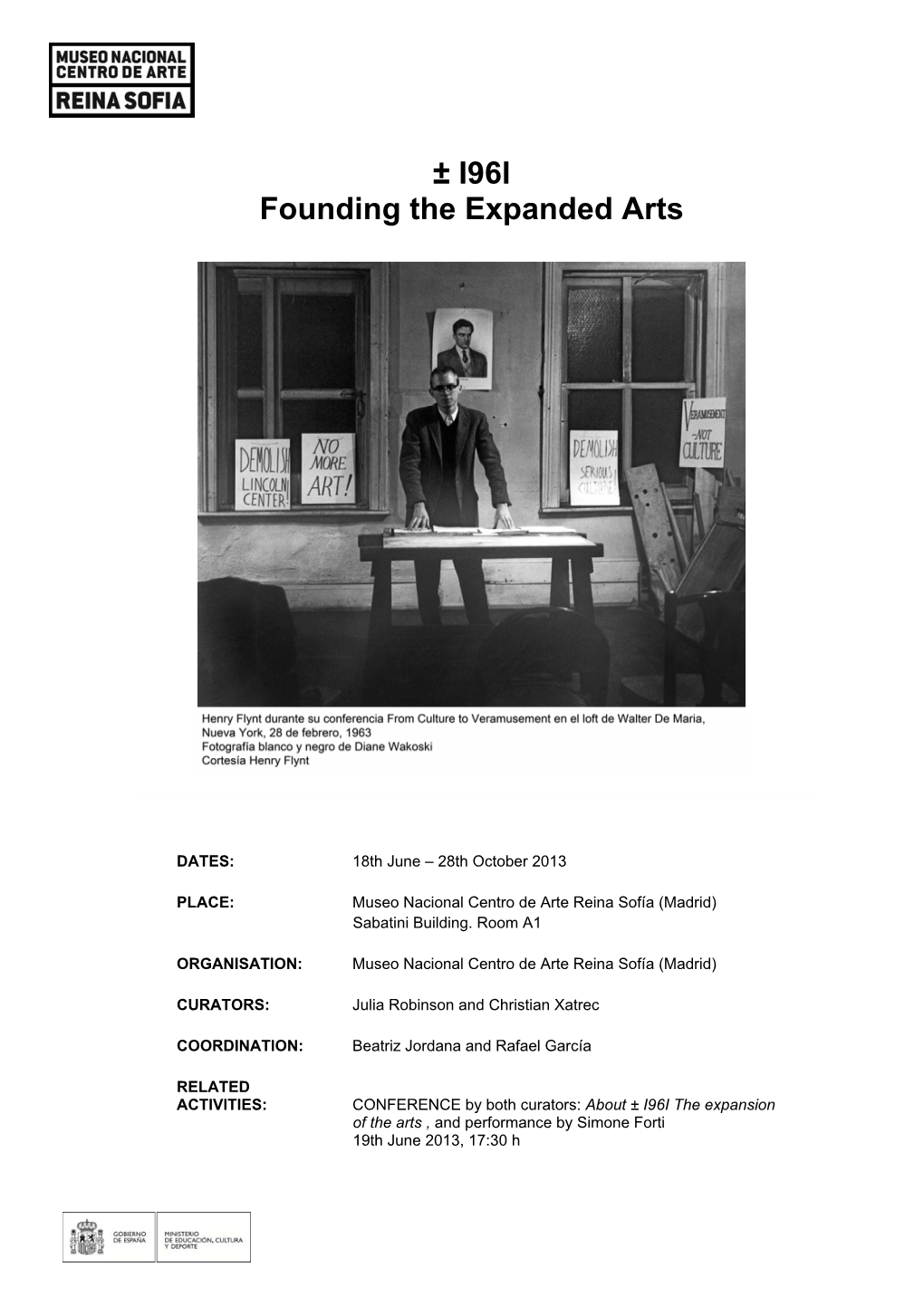 ± I96I Founding the Expanded Arts