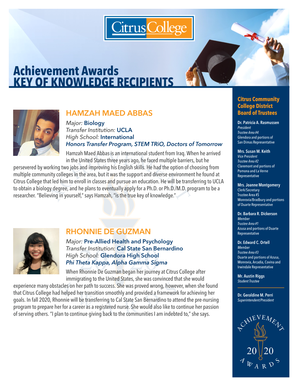 KEY of KNOWLEDGE RECIPIENTS Achievement Awards