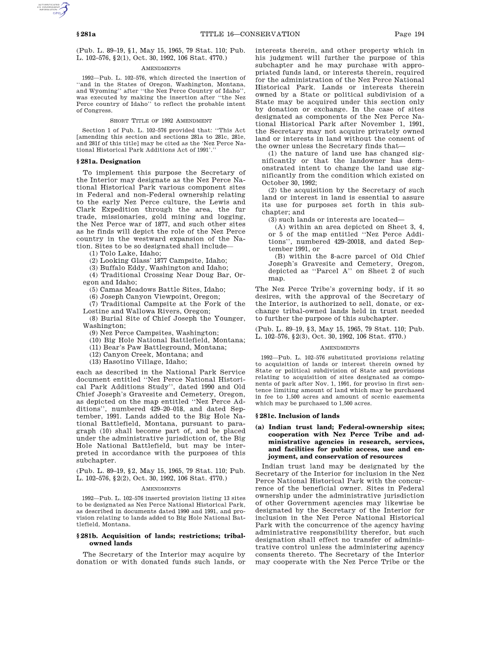 Page 194 TITLE 16—CONSERVATION