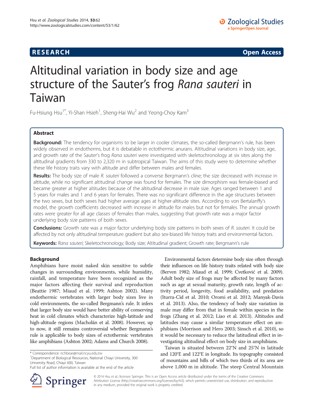 Altitudinal Variation in Body Size and Age Structure of the Sauter S Frog