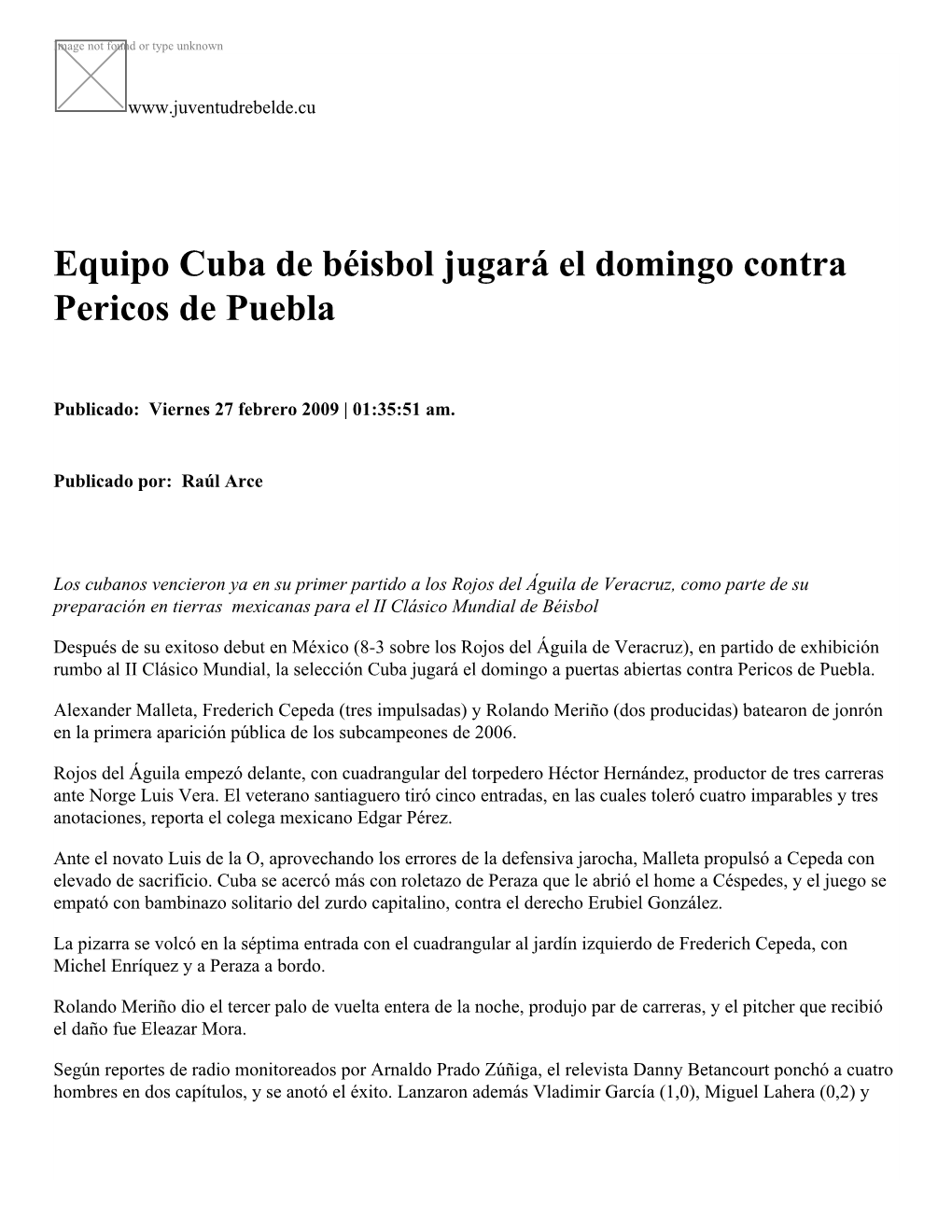 Equipo Cuba De Béisbol Jugará El Domingo Contra Pericos De Puebla