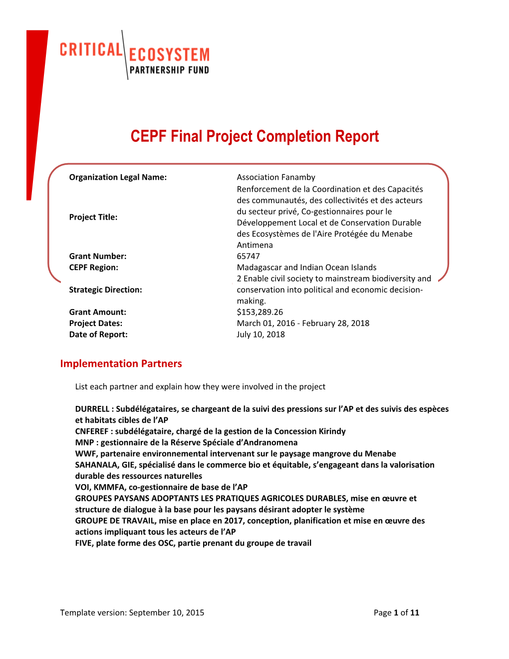 CEPF Final Project Completion Report