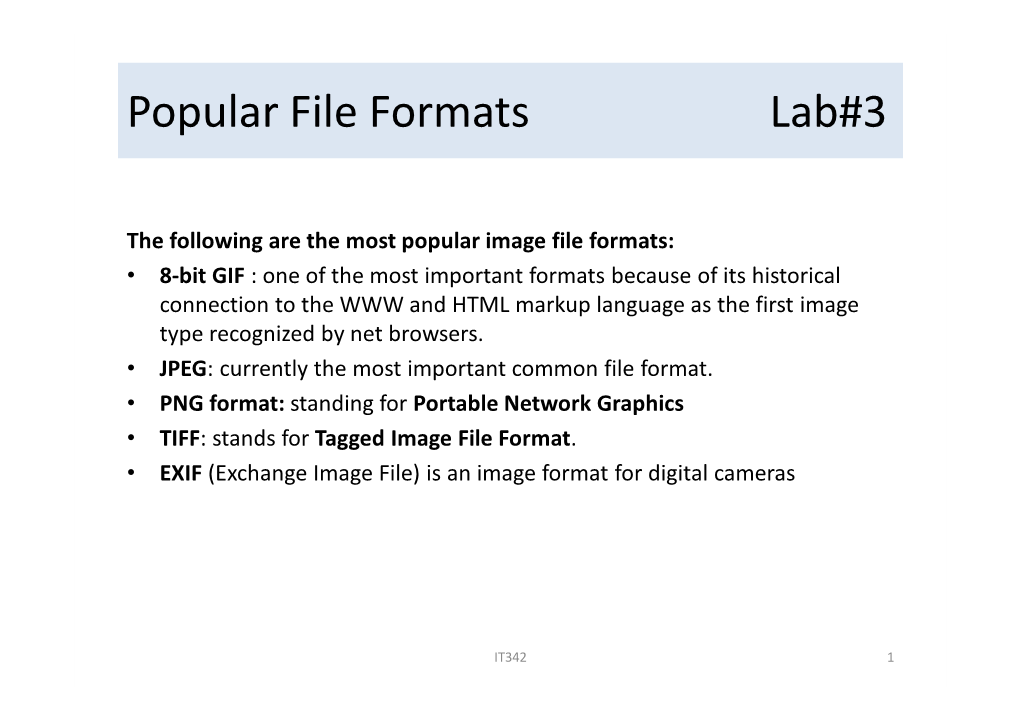 Popular File Formats Lab#3