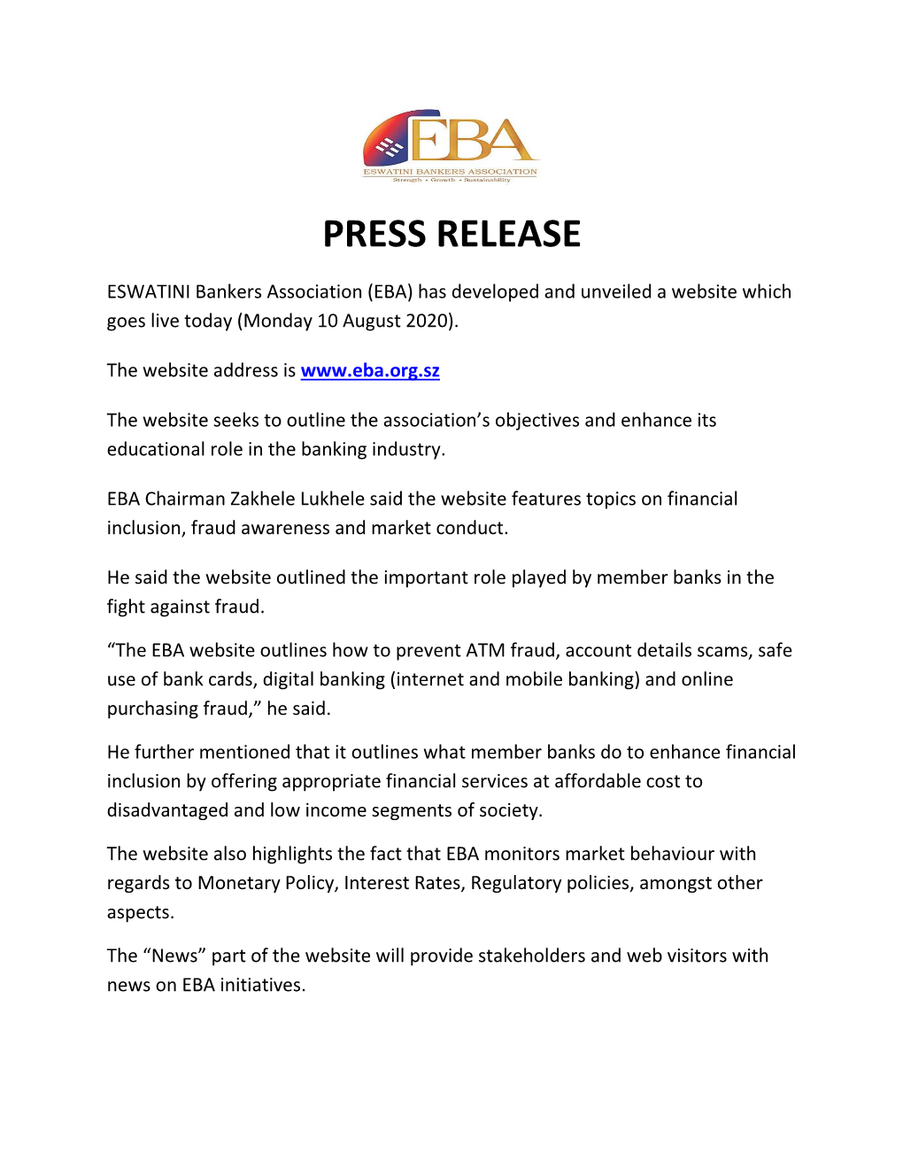 Eba Website Press Release