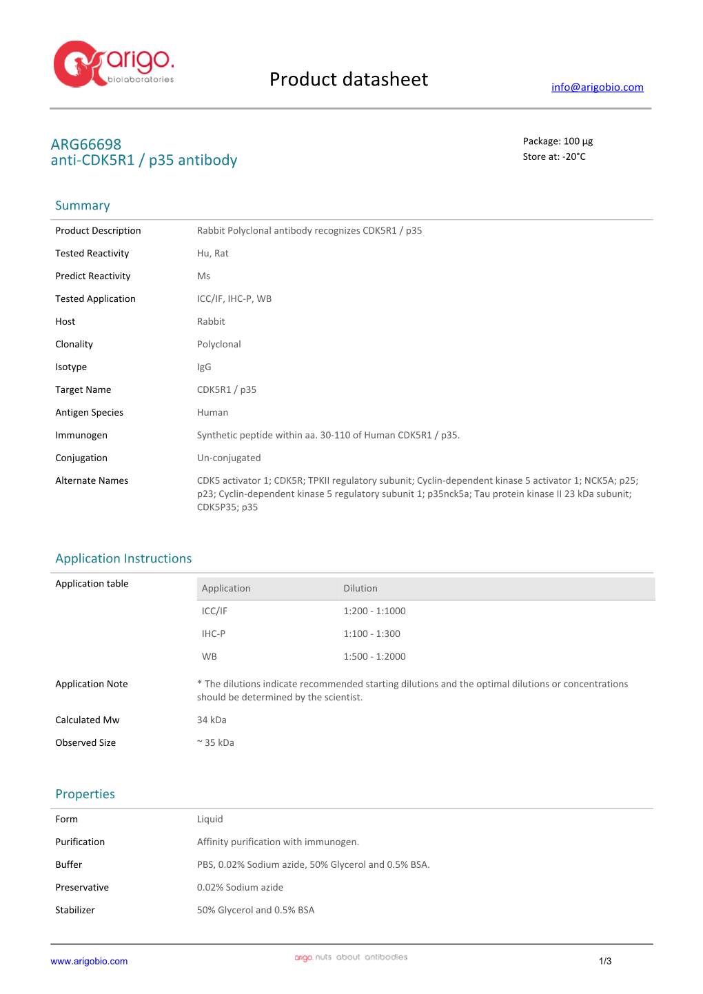 Anti-CDK5R1 / P35 Antibody (ARG66698)