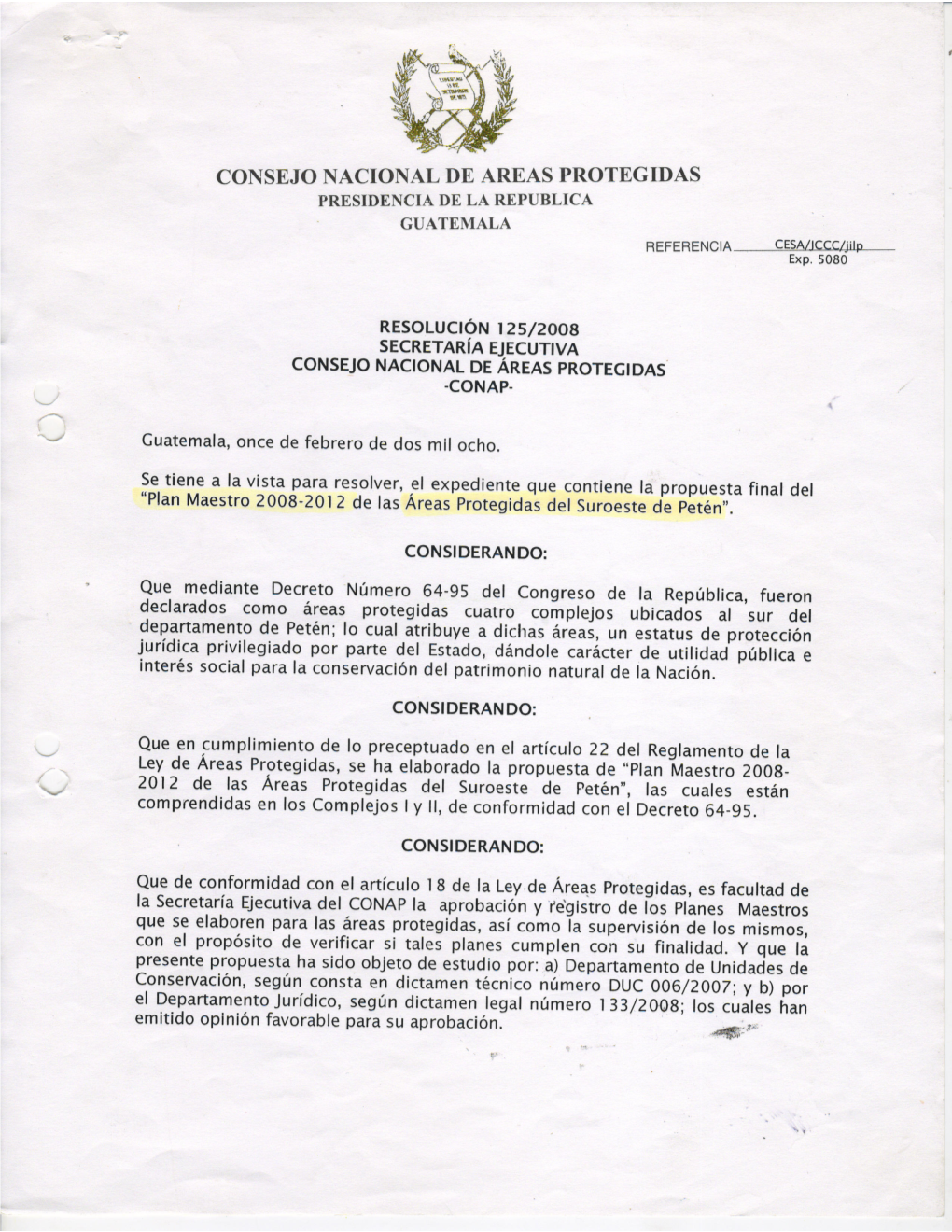 Plan Maestro 2008-2012 De Las Áreas Protegidas Del Suroeste