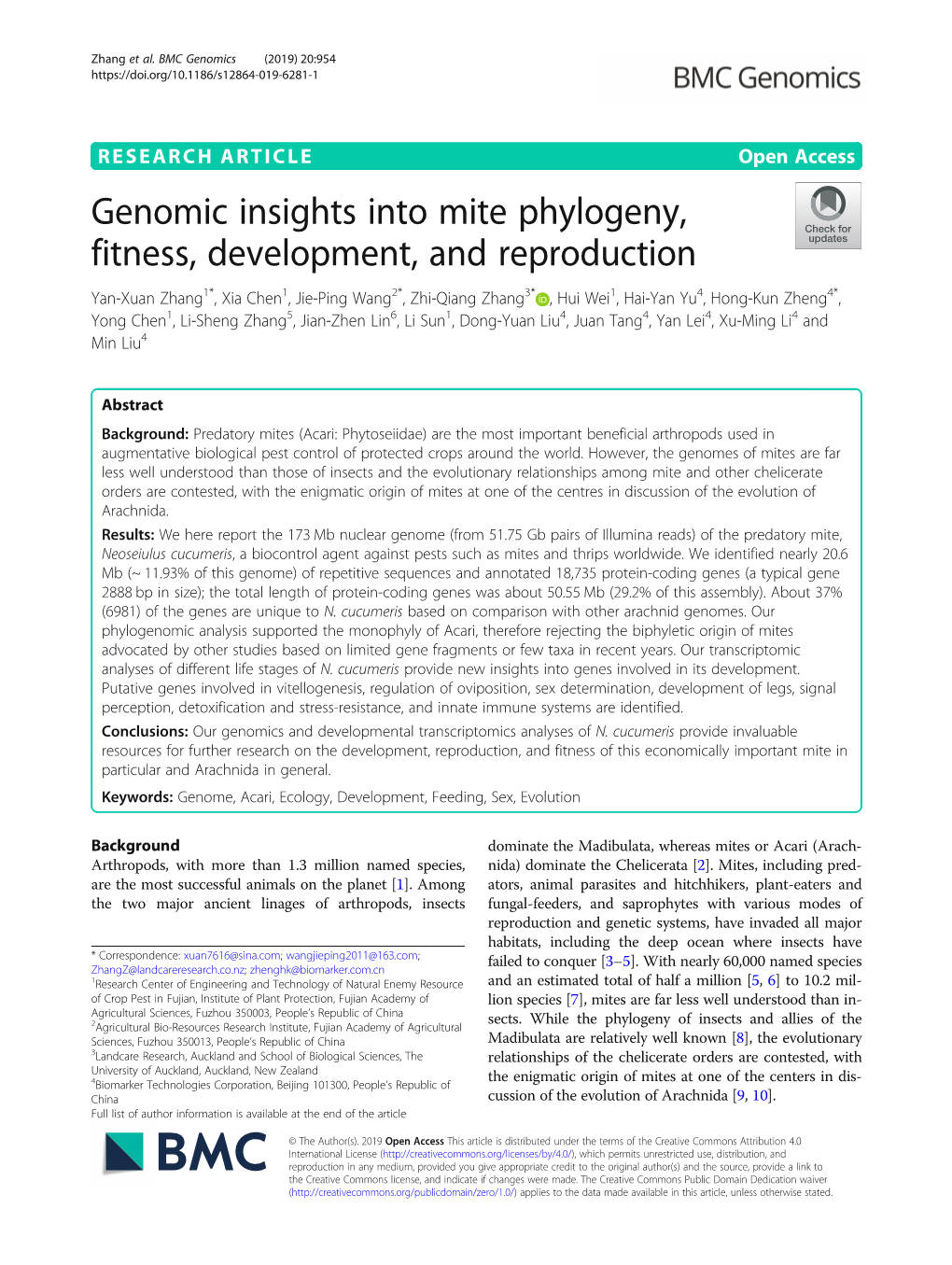 Genomic Insights Into Mite Phylogeny, Fitness, Development, And