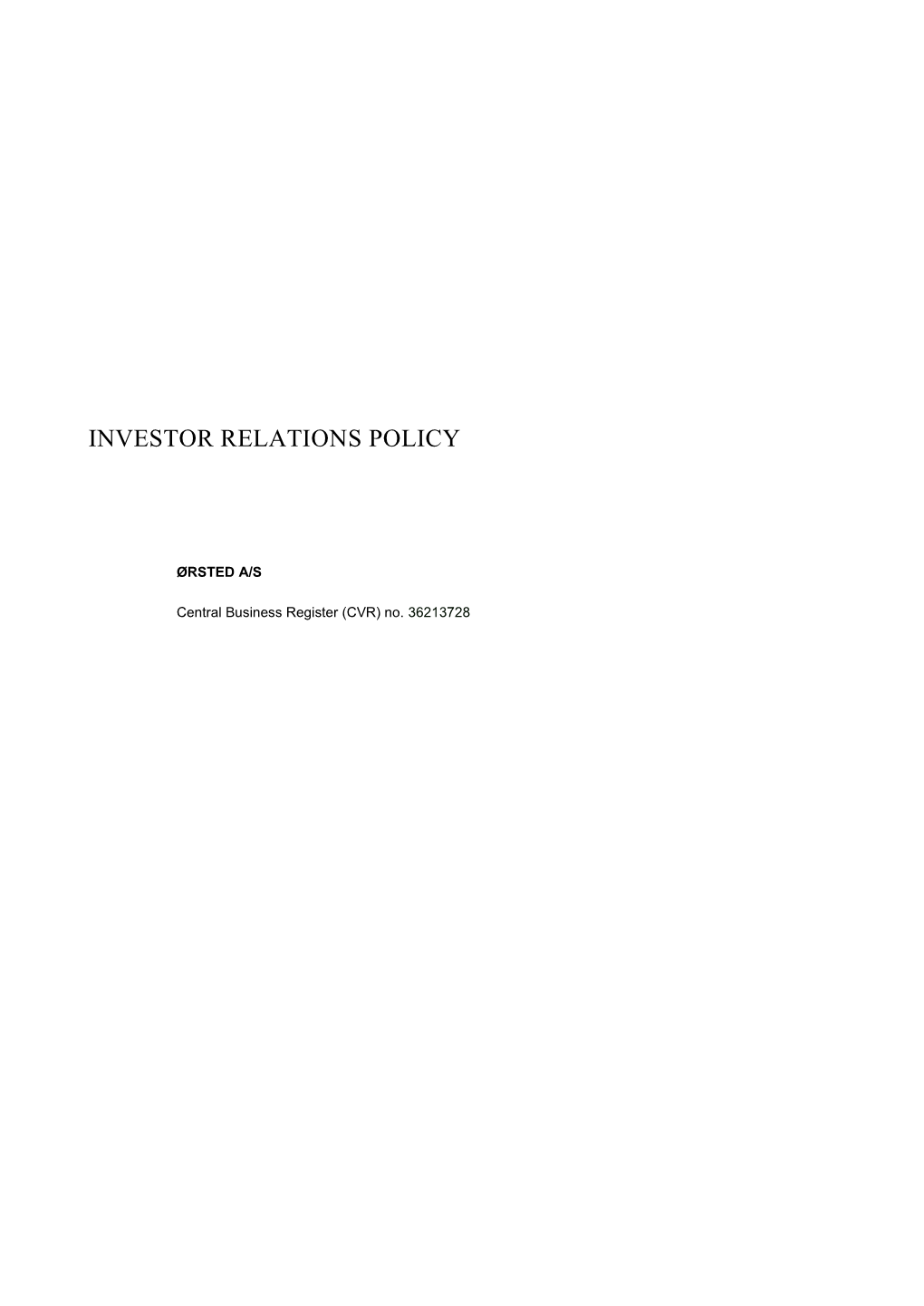 Investor Relations Policy