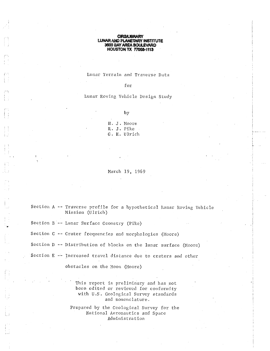 Lunar Terrain and Traverse Data for Lunar Roving Vehicle Design Study