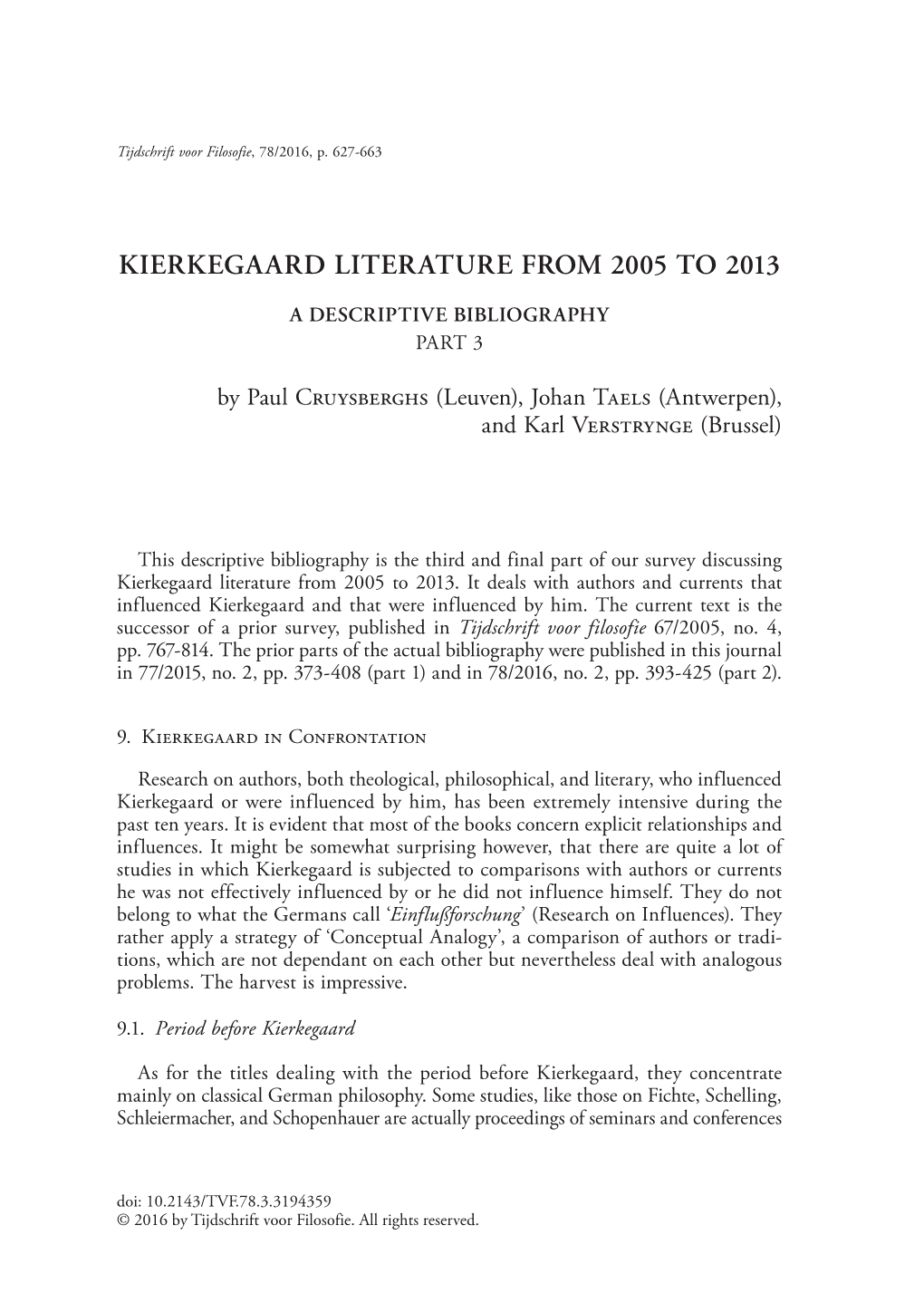 Kierkegaard Literature from 2005 to 2013