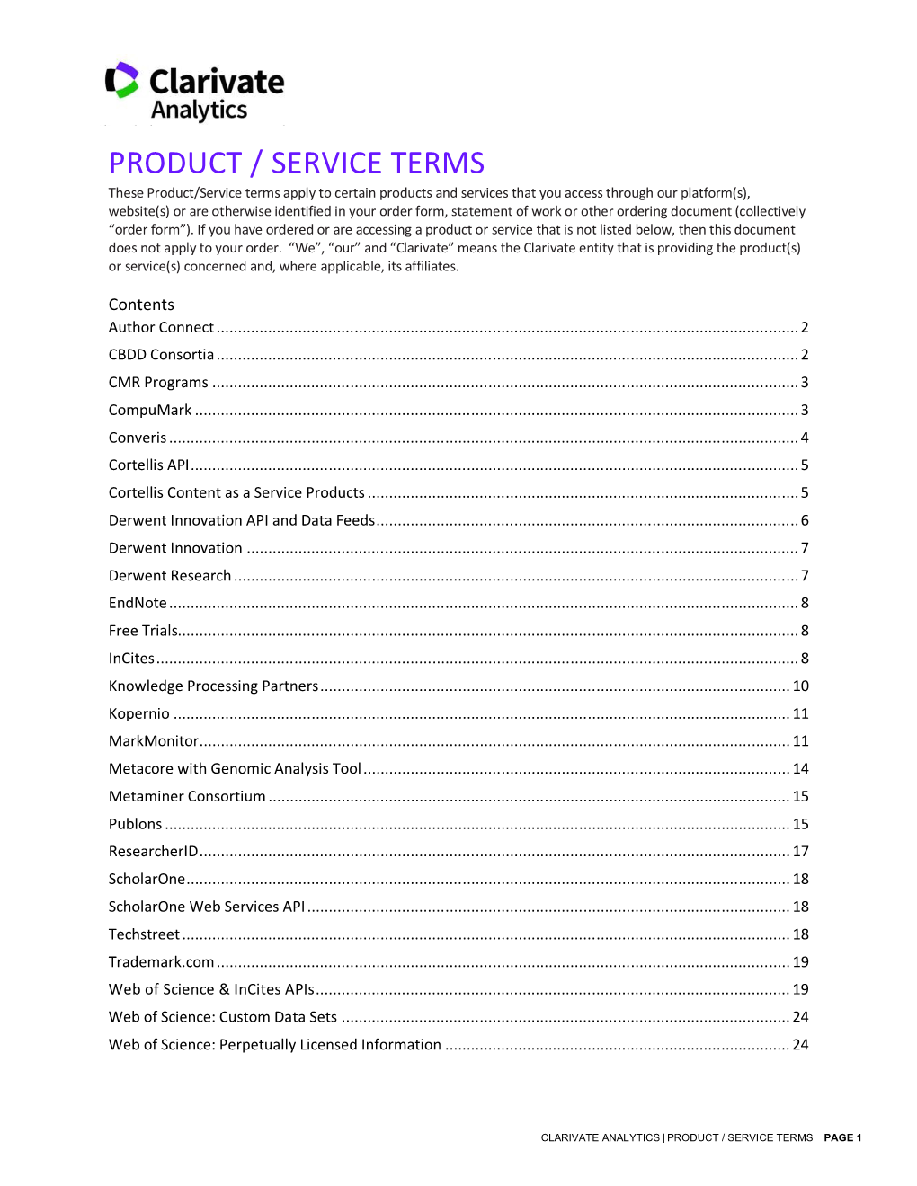 Product / Service Terms