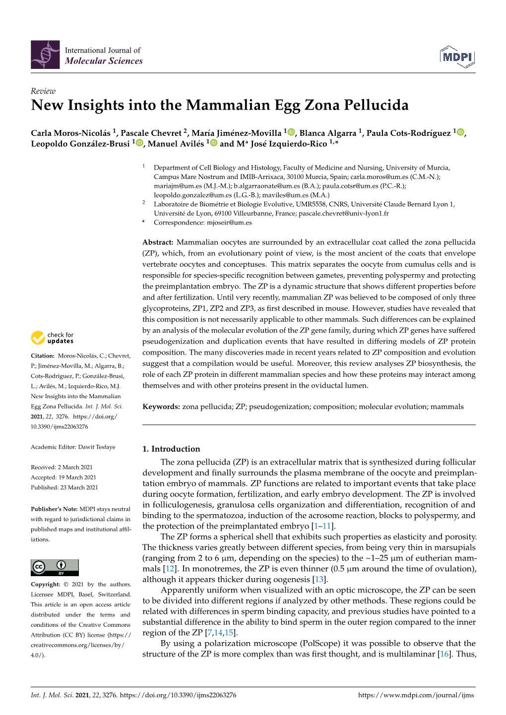 New Insights Into the Mammalian Egg Zona Pellucida