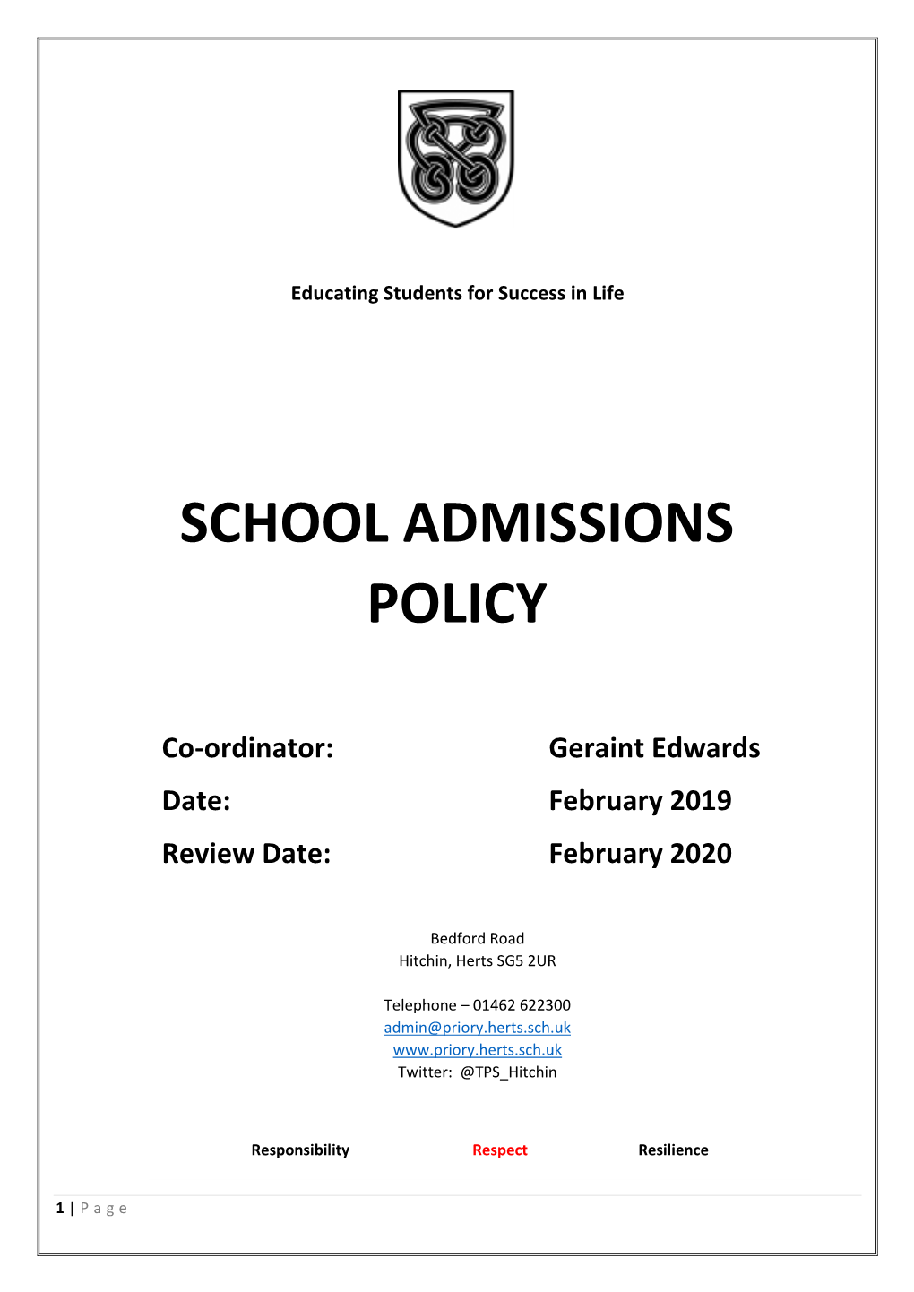 School Admissions Policy