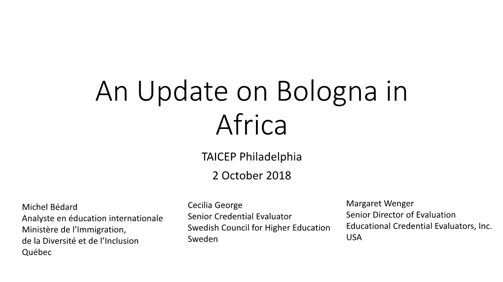 Bologna in Africa TAICEP Philadelphia 2 October 2018