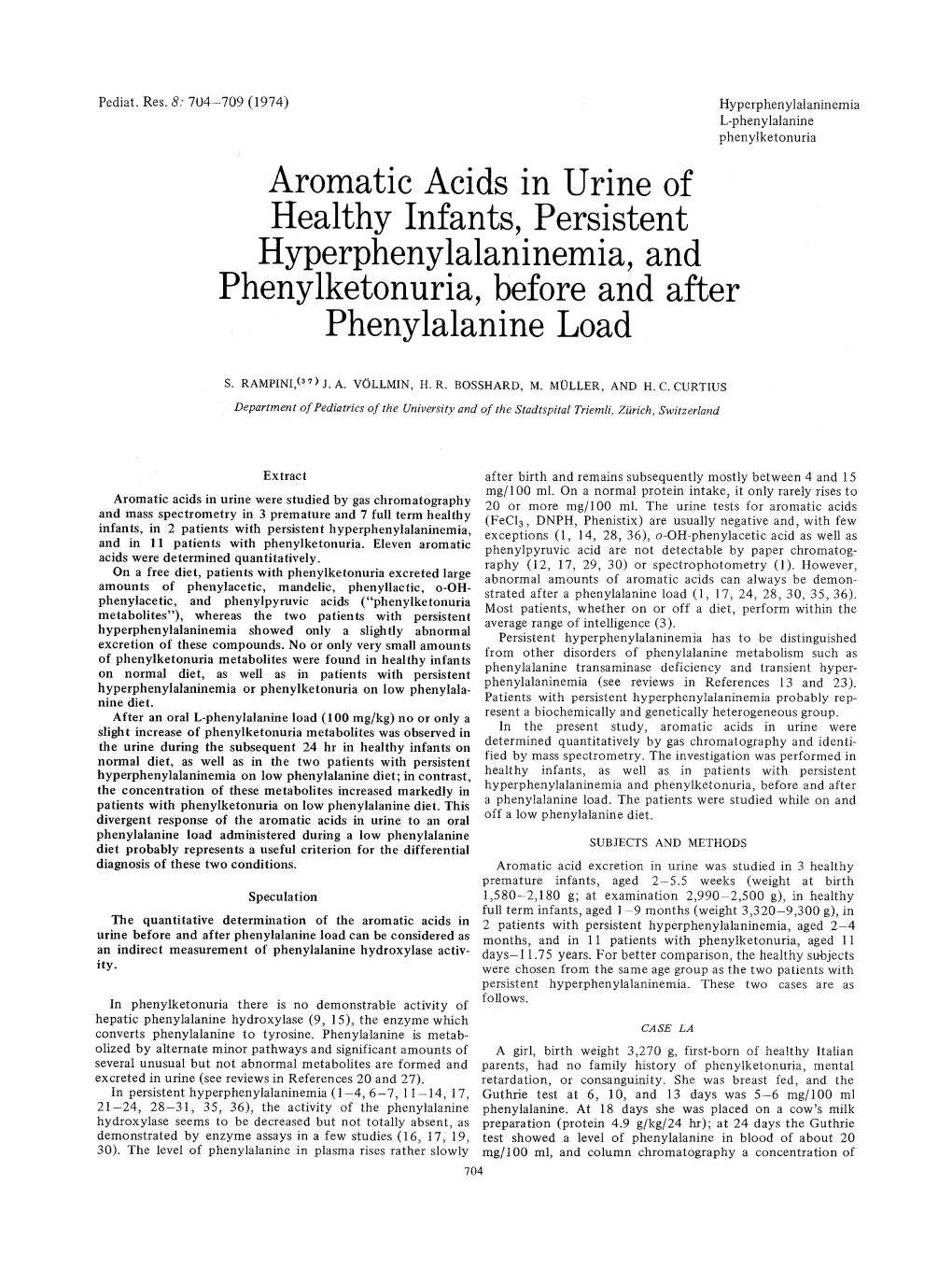 Aromatic Acids in Urine of Healthy Infants, Persistent Hyperphenylalaninemia, and Phenylketonuria, Before and After Phenylalanine Load