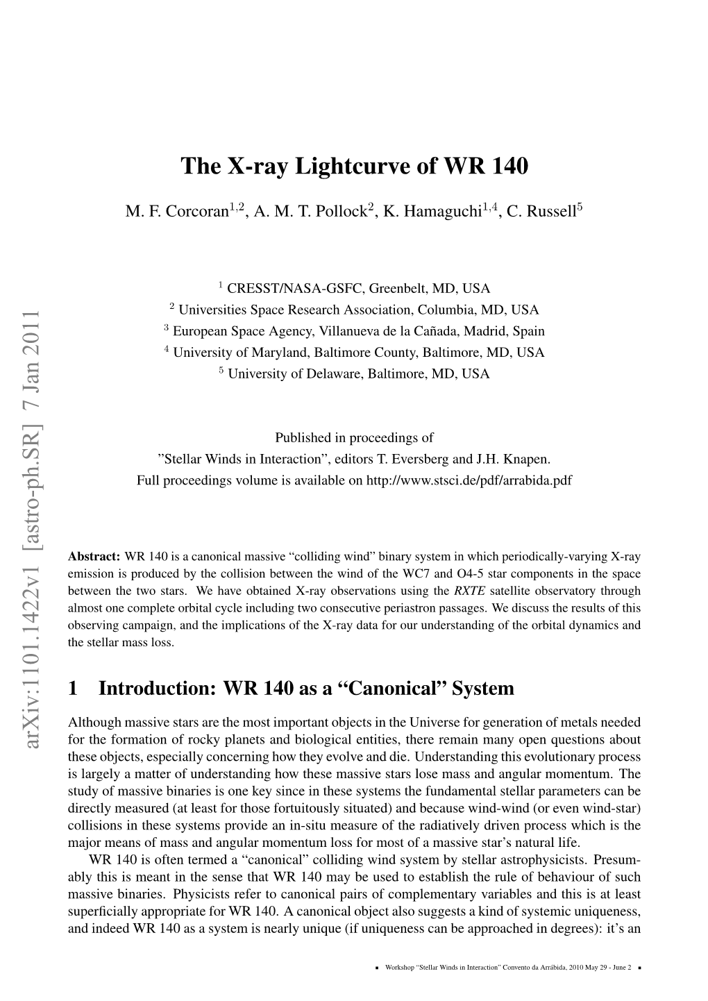 The X-Ray Lightcurve of WR 140 Arxiv:1101.1422V1 [Astro-Ph.SR] 7