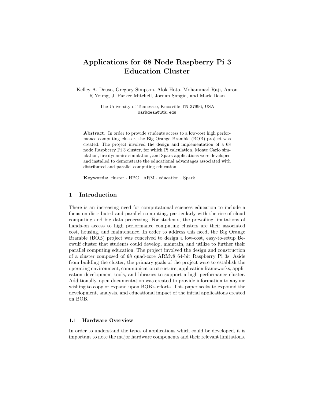 Applications for 68 Node Raspberry Pi 3 Education Cluster