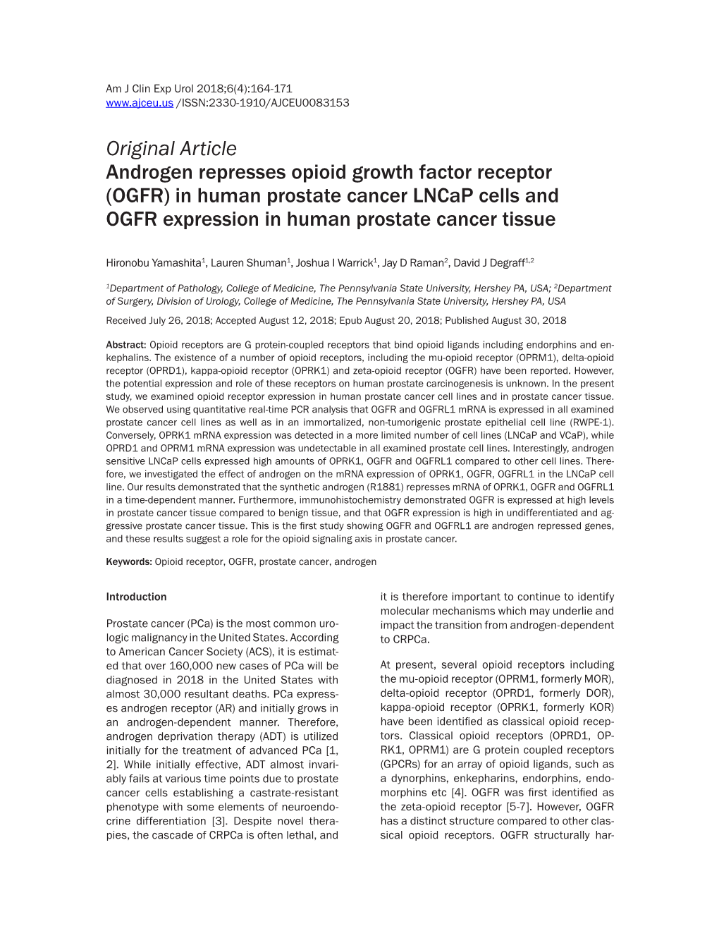 In Human Prostate Cancer Lncap Cells and OGFR Expression in Human Prostate Cancer Tissue