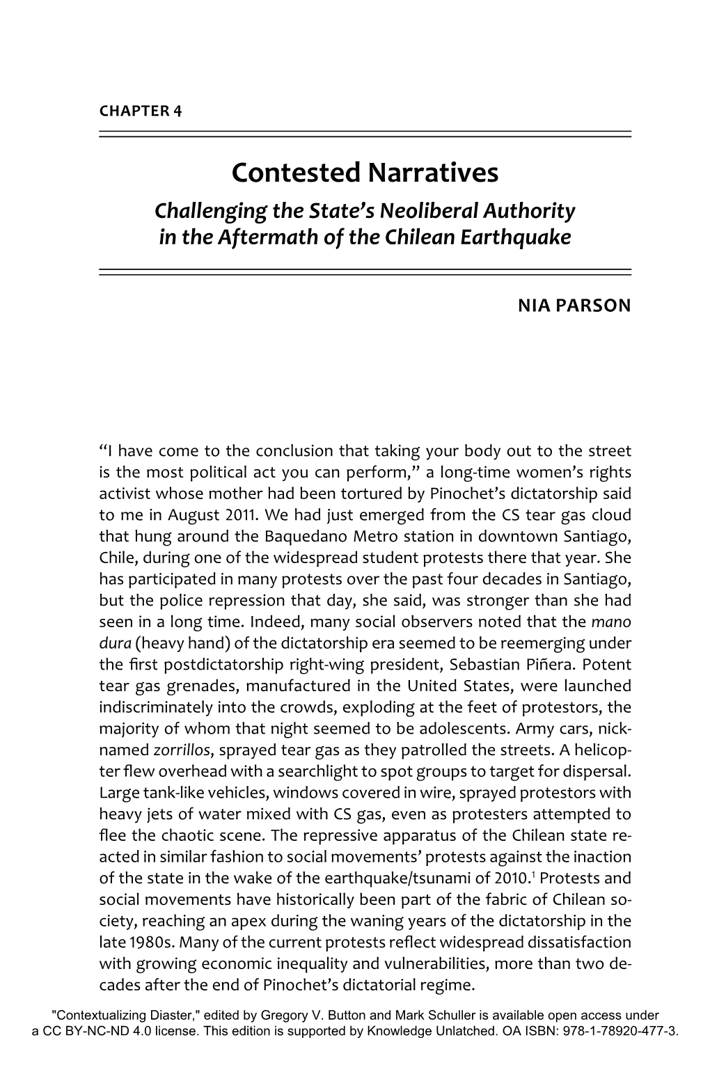 Contested Narratives Challenging the State’S Neoliberal Authority in the Aftermath of the Chilean Earthquake