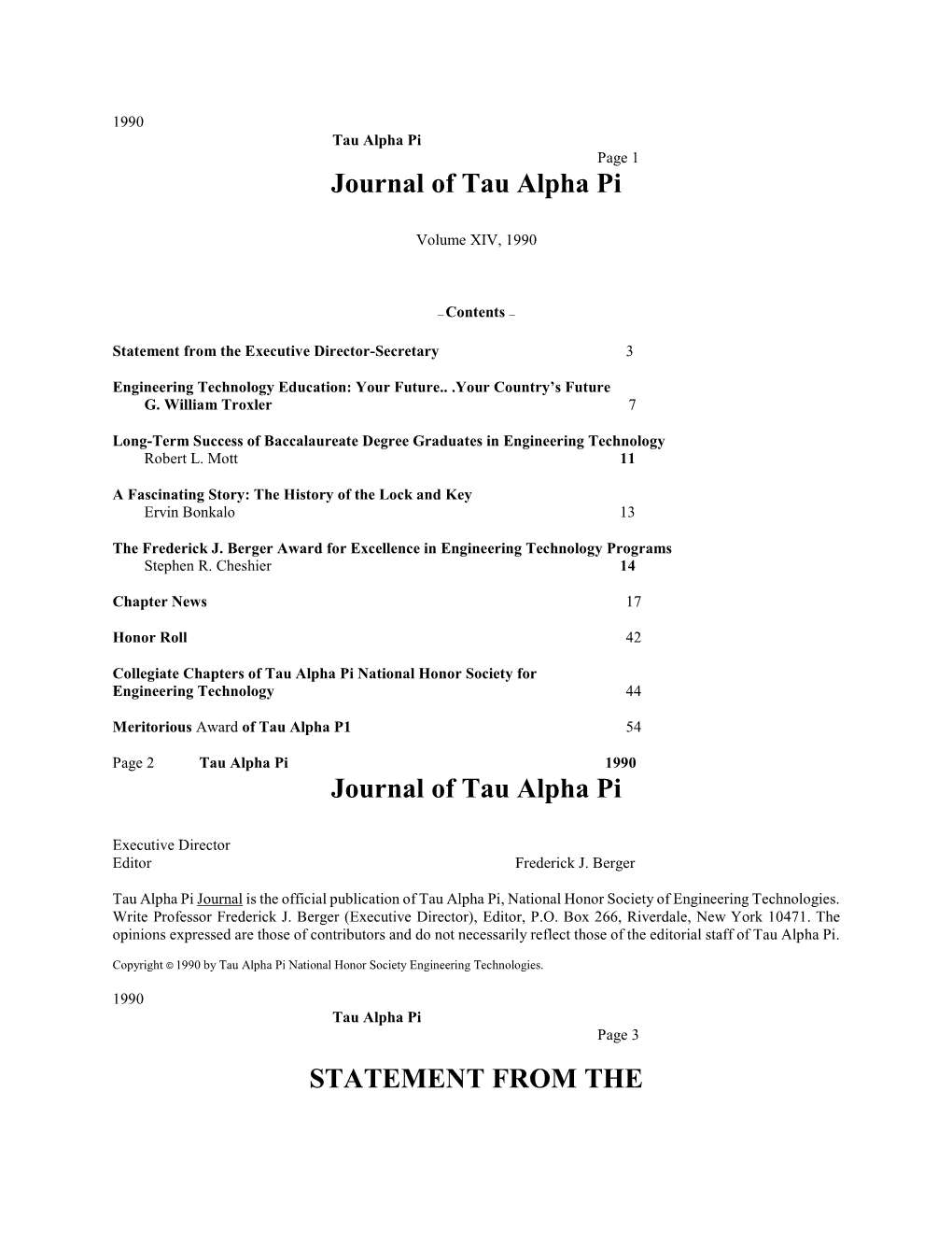 1990 Tau Alpha Pi Page 1 Journal of Tau Alpha Pi