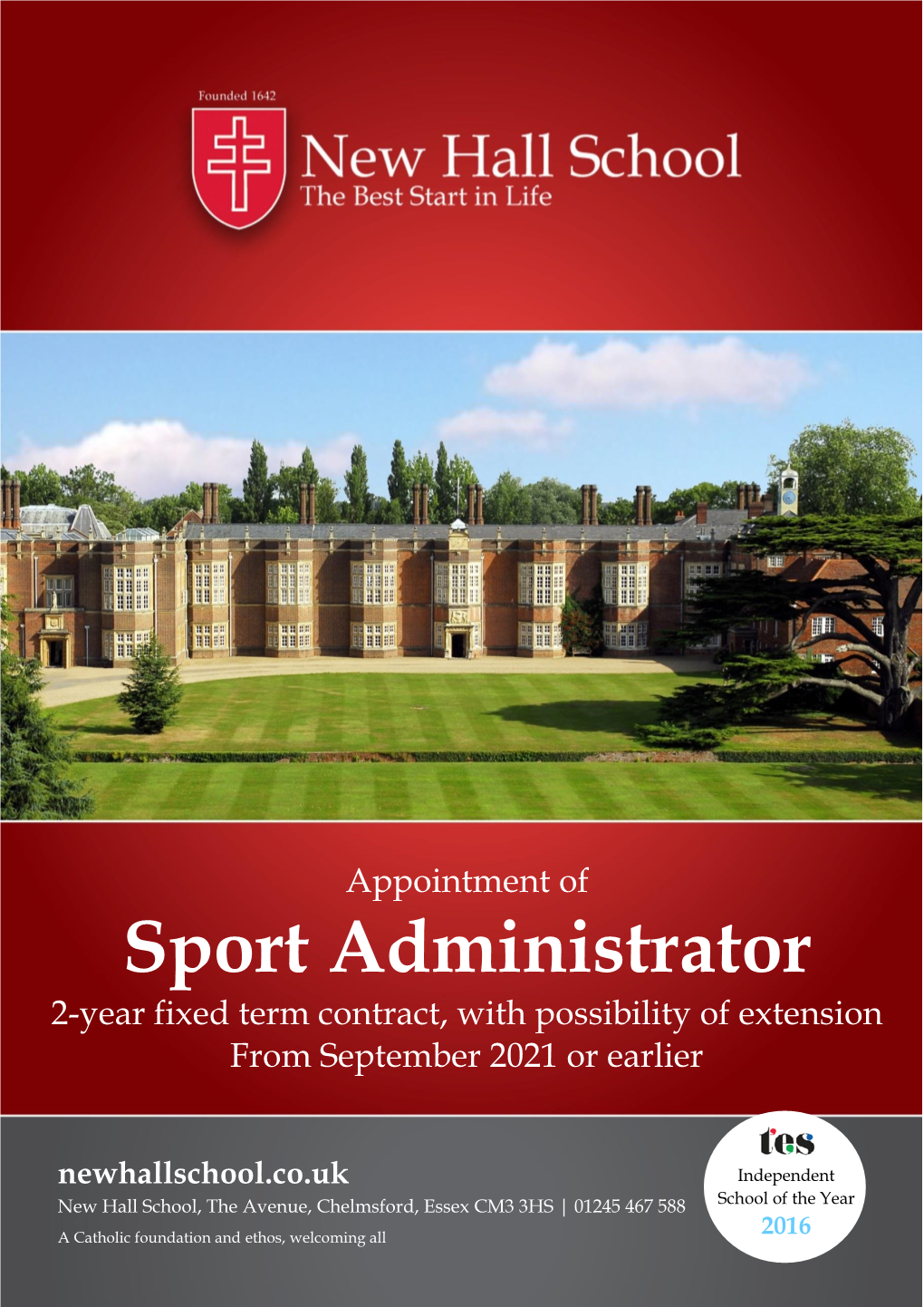 Sport Administrator 2-Year Fixed Term Contract, with Possibility of Extension from September 2021 Or Earlier