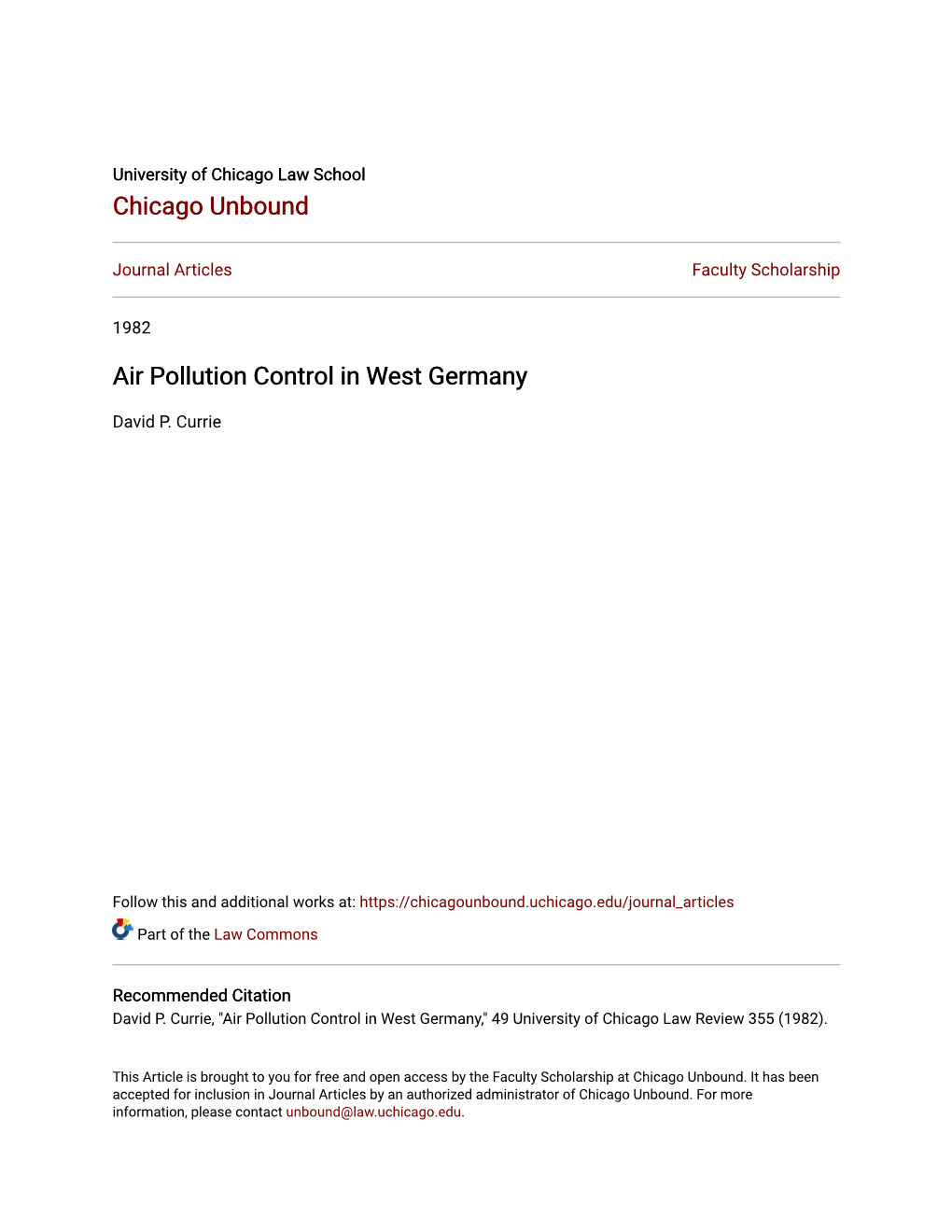 Air Pollution Control in West Germany