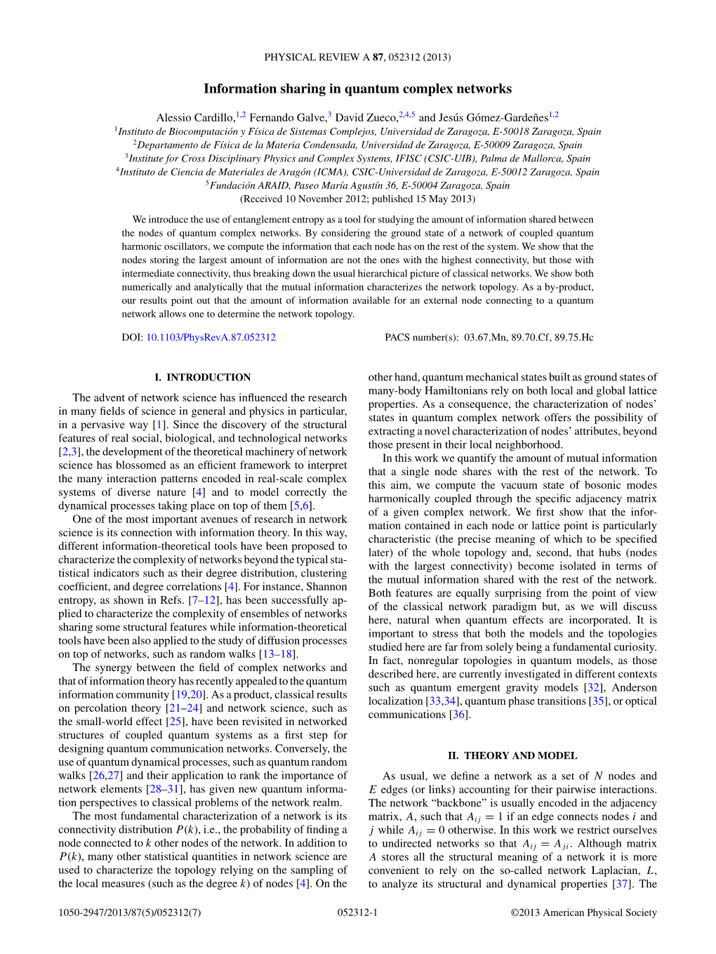 Information Sharing in Quantum Complex Networks