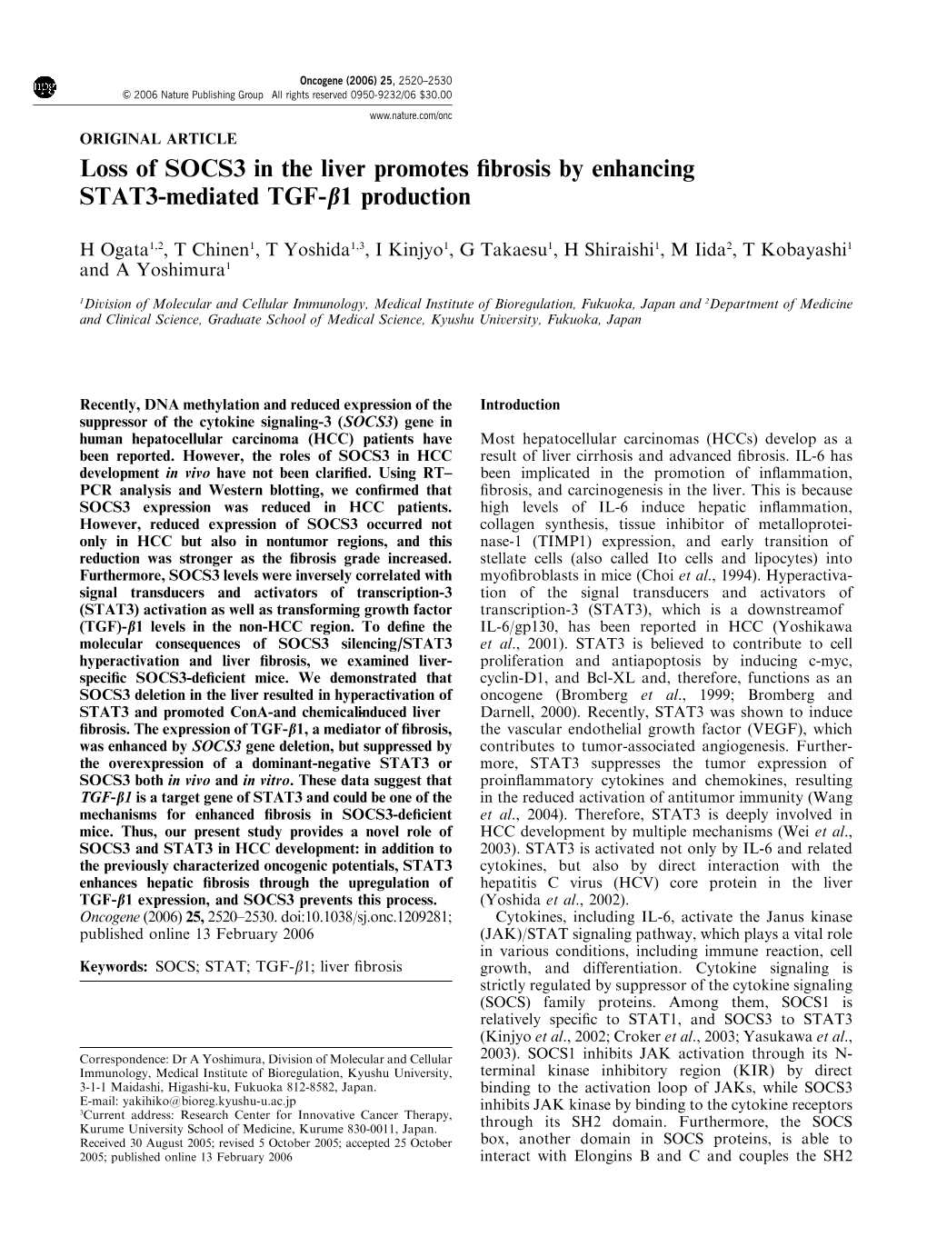 Loss of SOCS3 in the Liver Promotes Fibrosis by Enhancing STAT3