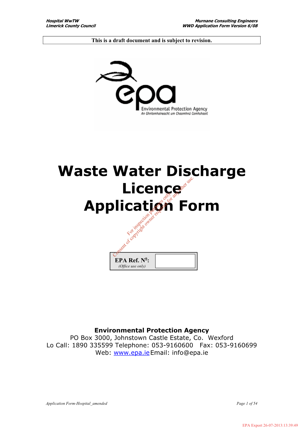 Waste Water Discharge Licence Application Form