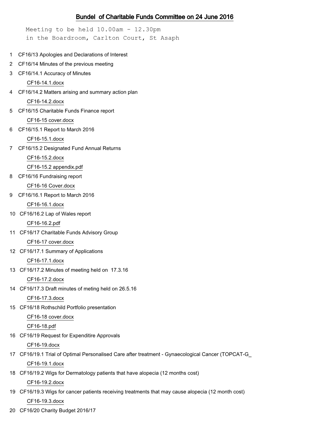 Bundel of Charitable Funds Committee on 24 June 2016