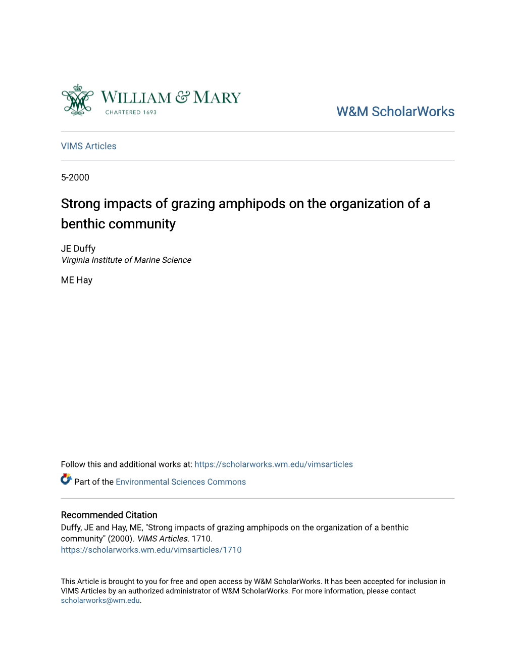 Strong Impacts of Grazing Amphipods on the Organization of a Benthic Community