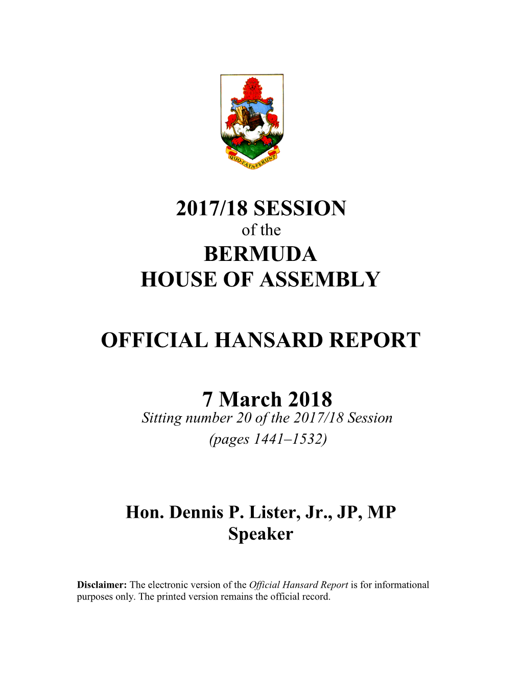 Official Hansard Report