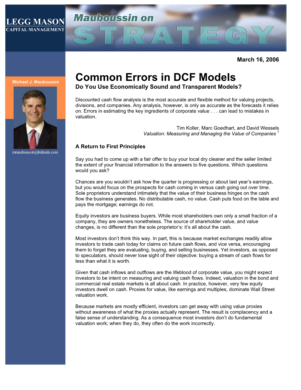 Common Errors in DCF Models Do You Use Economically Sound and Transparent Models?