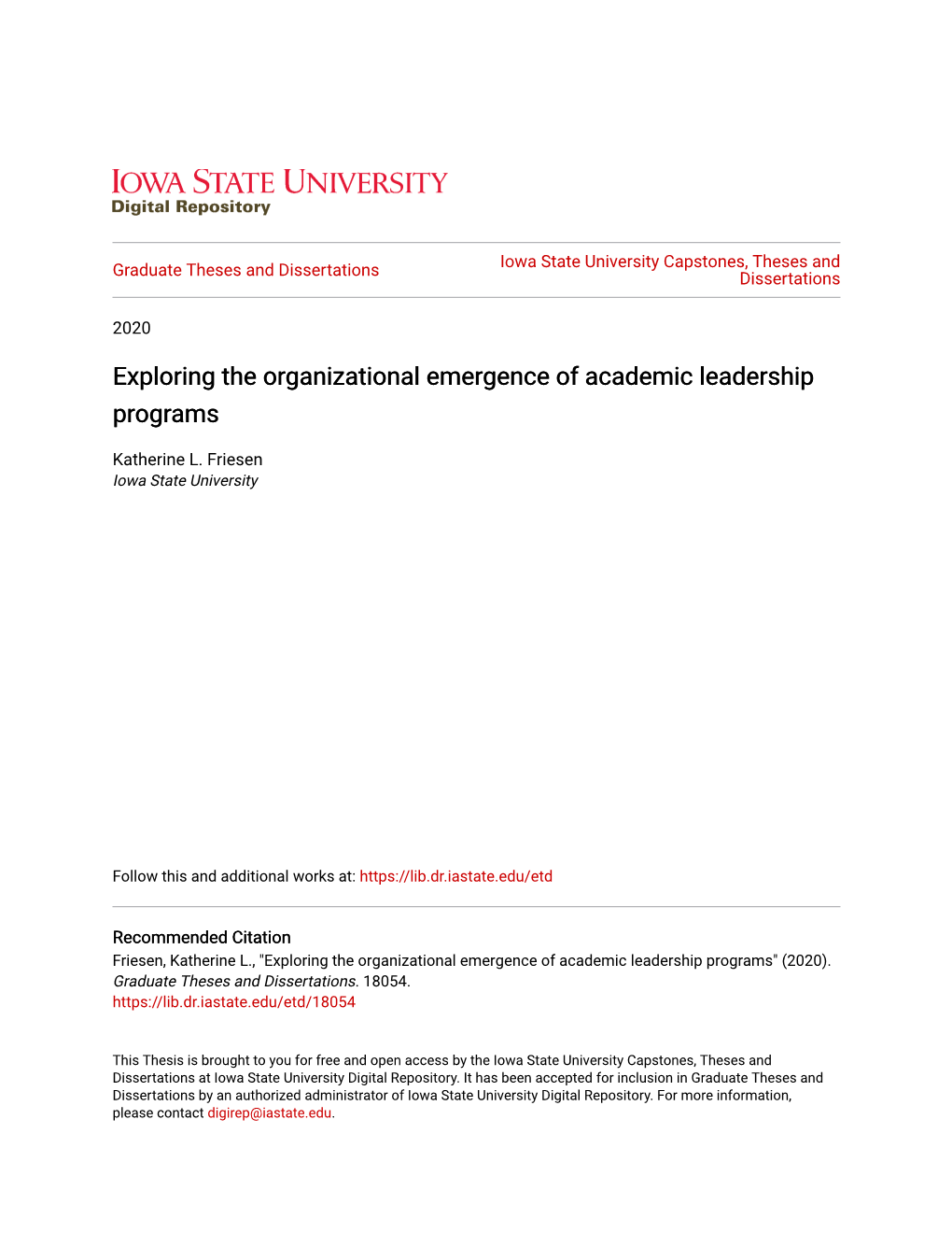 Exploring the Organizational Emergence of Academic Leadership Programs