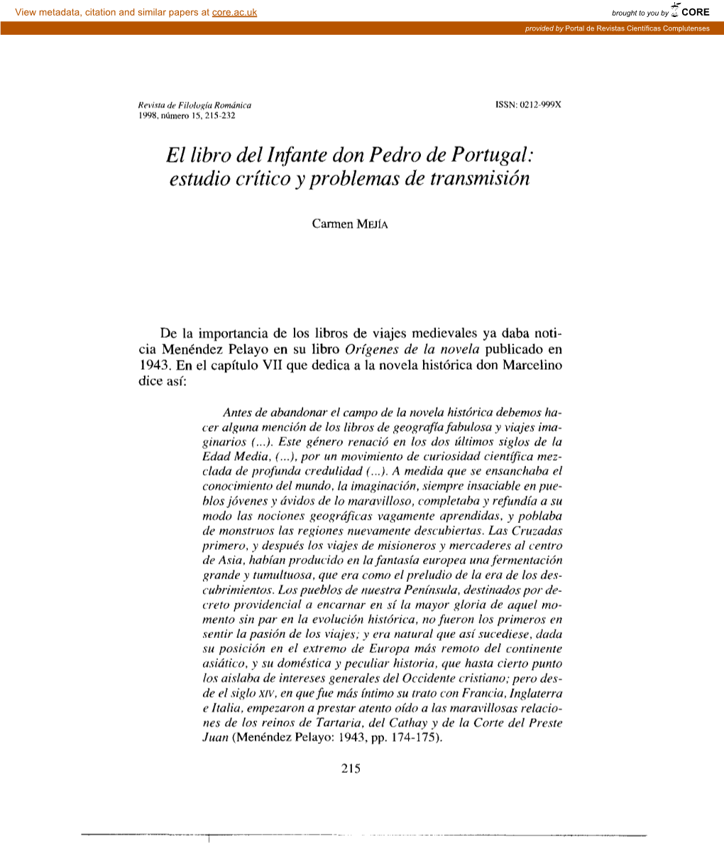 El Libro Del Infante Don Pedro De Portugal: Estudio Crítico Yproblemas De Transmisión